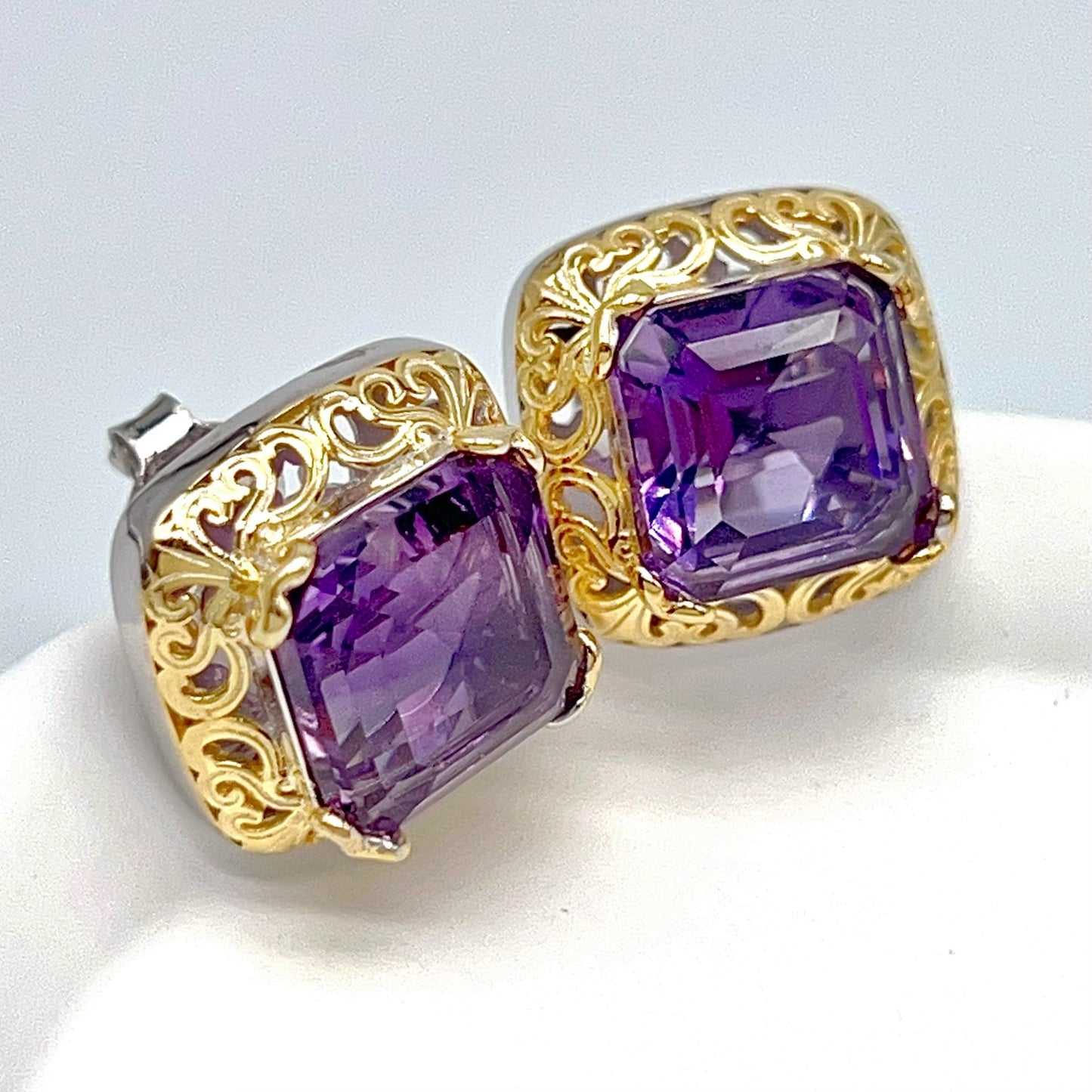 Contemporary Cocktail . Amethyst Earring in Silver 925. Art Deco Inspired