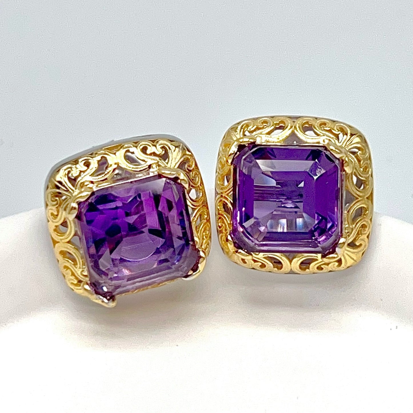 Contemporary Cocktail . Amethyst Earring in Silver 925. Art Deco Inspired