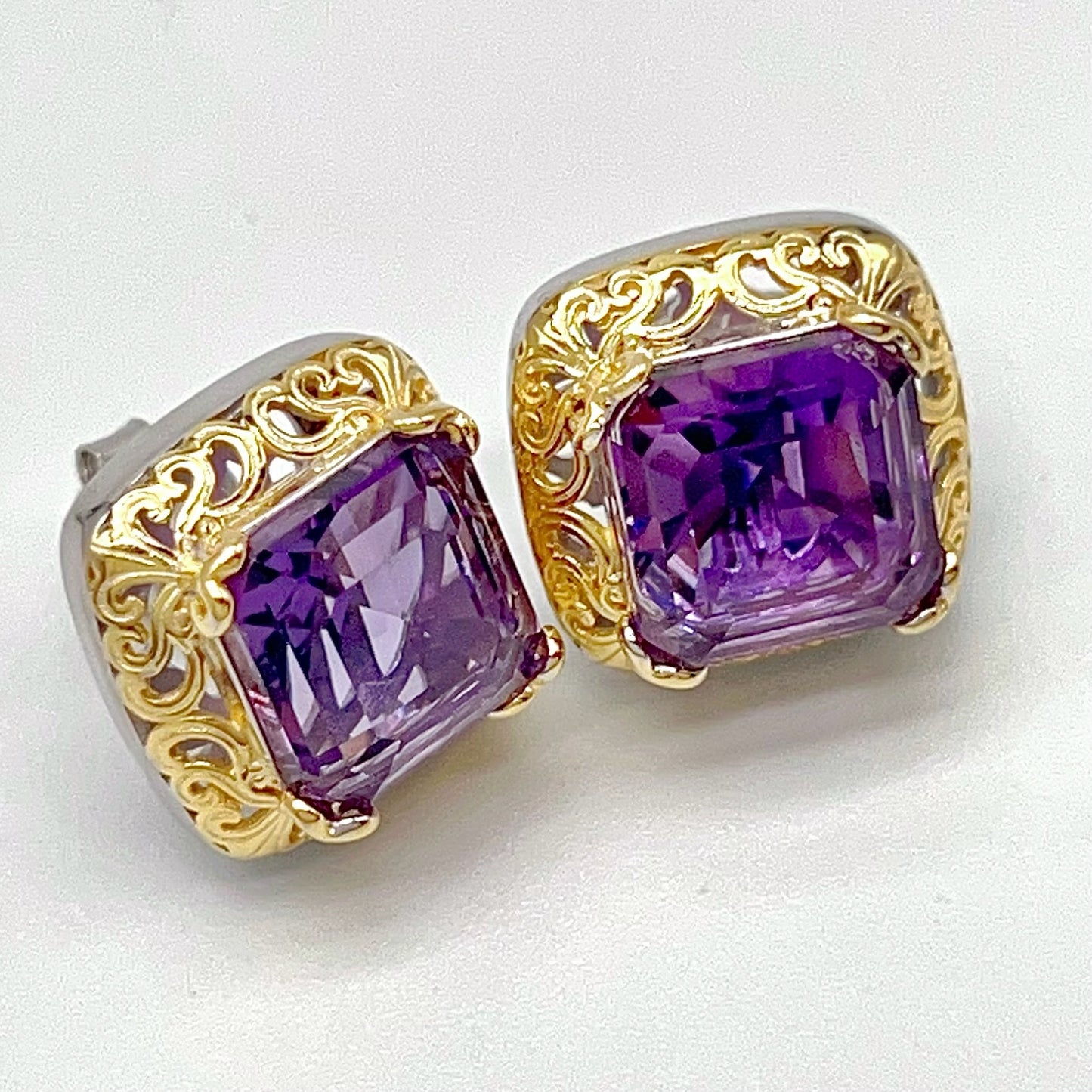 Contemporary Cocktail . Amethyst Earring in Silver 925. Art Deco Inspired