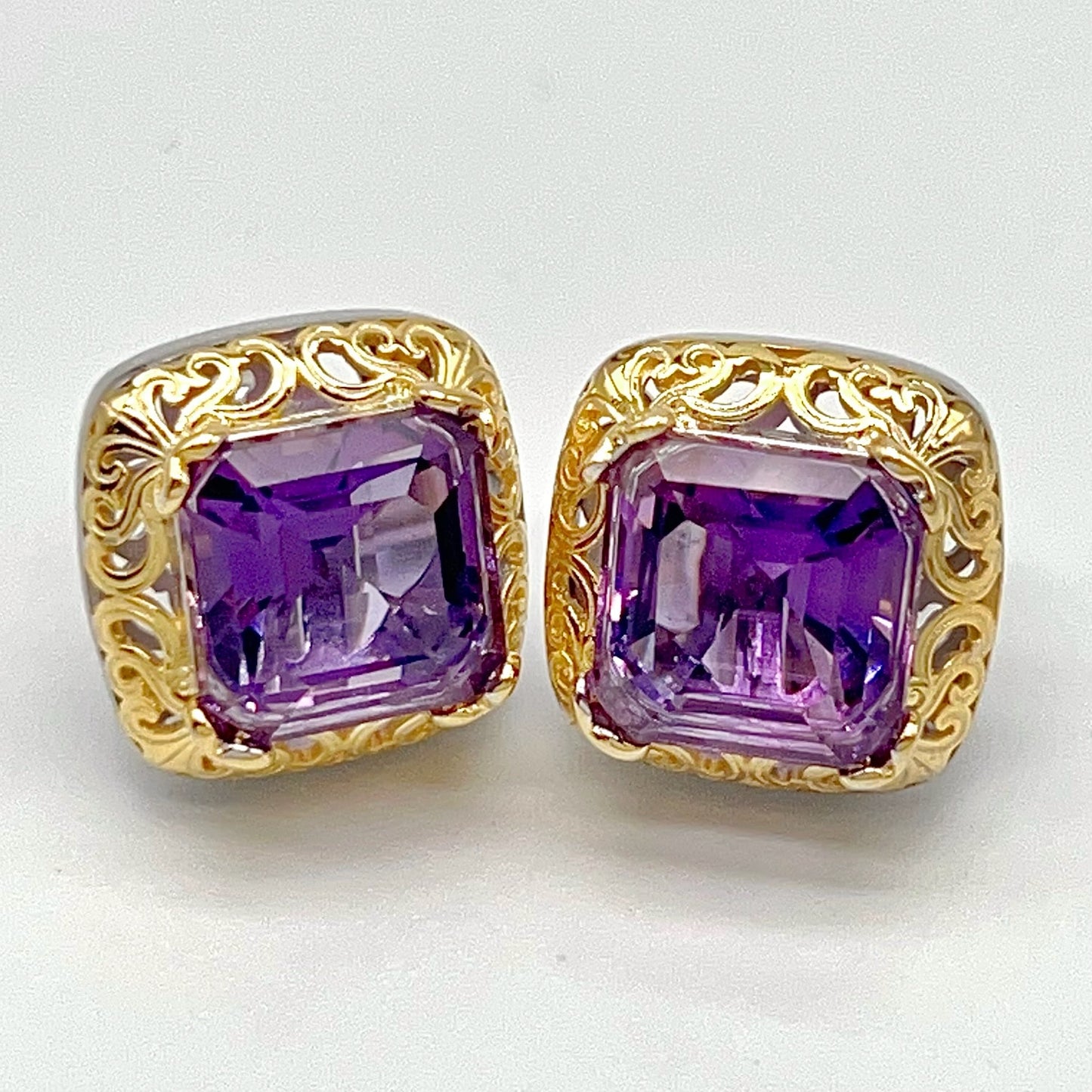 Contemporary Cocktail . Amethyst Earring in Silver 925. Art Deco Inspired