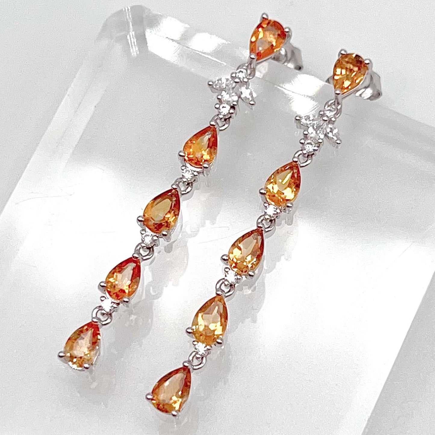 Contemporary Cocktail. Earring in Silver 925 with Amethyst, Topaz, Citrine, 5 Stone Chain
