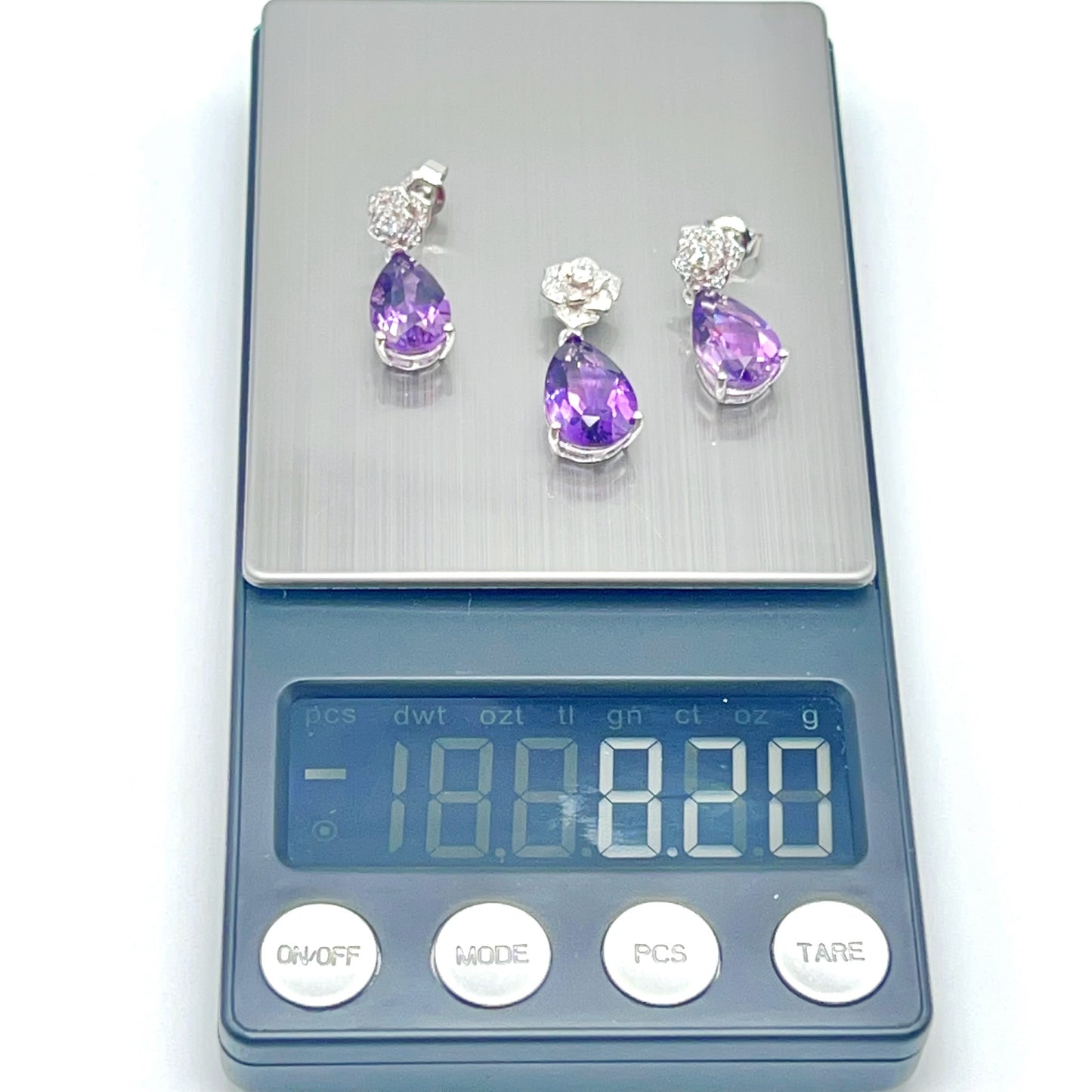 Contemporary Cocktail. Set of Amethyst in Silver 925. Camellia