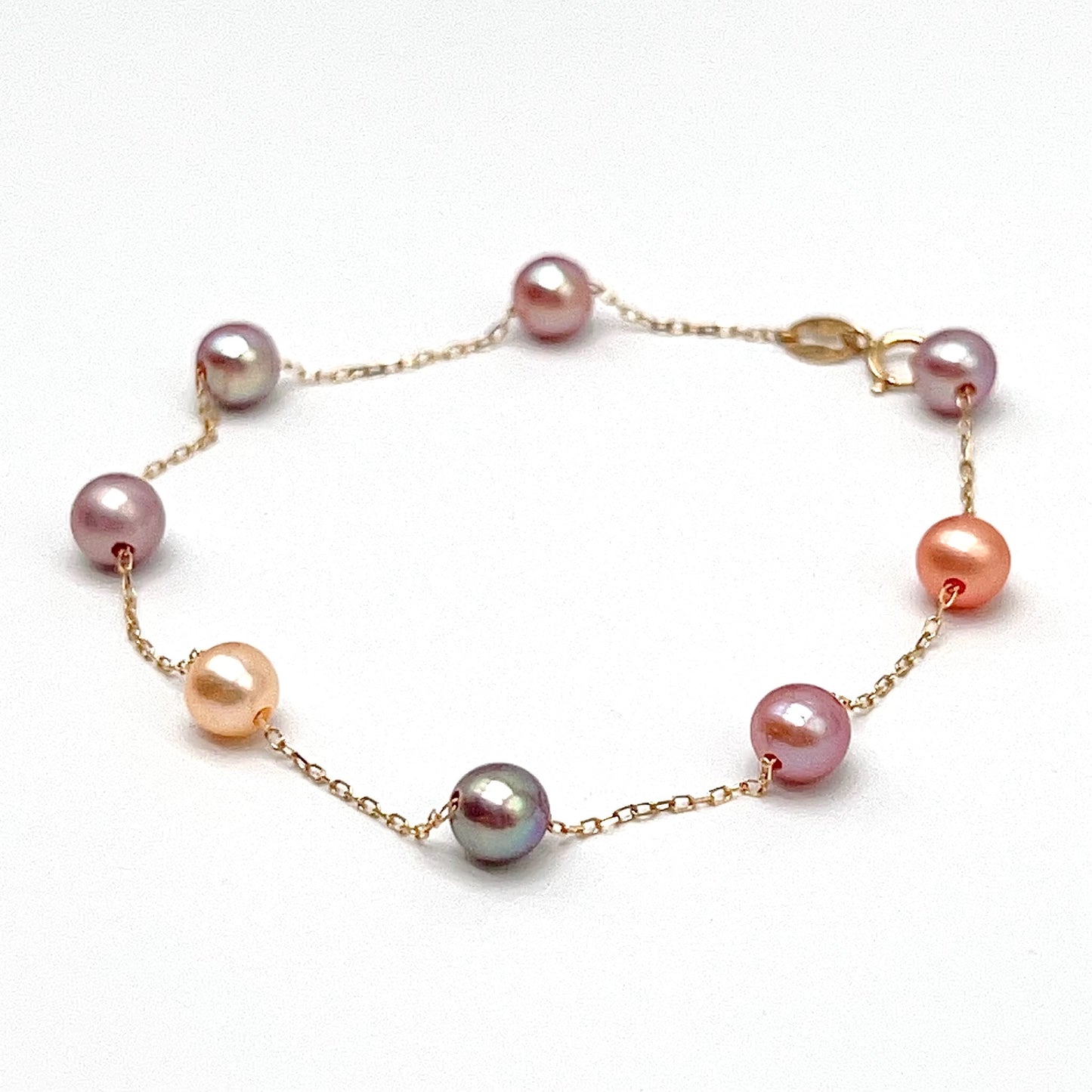 Star Light . Bracelet of Multi-Color Freshwater Pearl in Gold 18K. 5mm