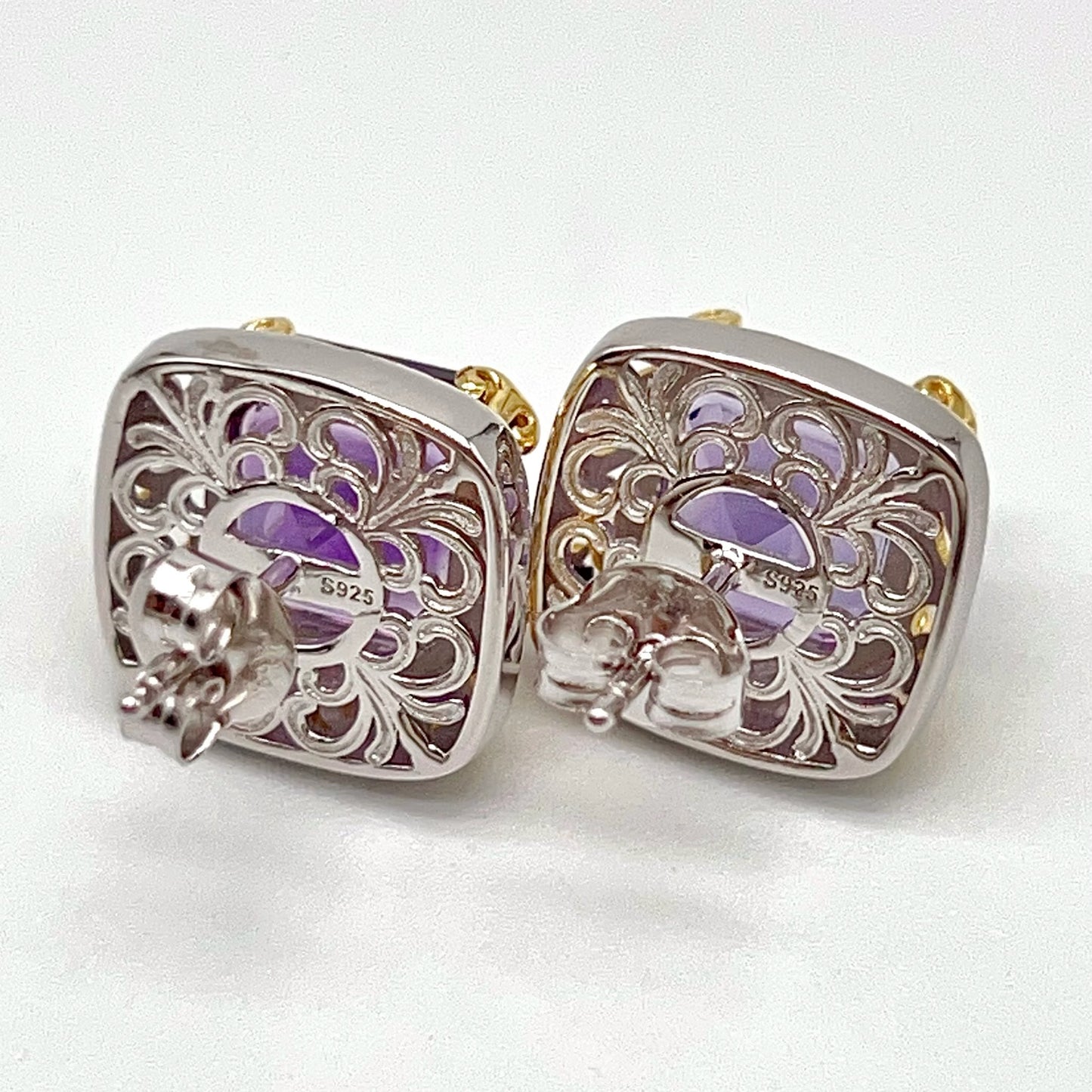 Contemporary Cocktail . Amethyst Earring in Silver 925. Art Deco Inspired