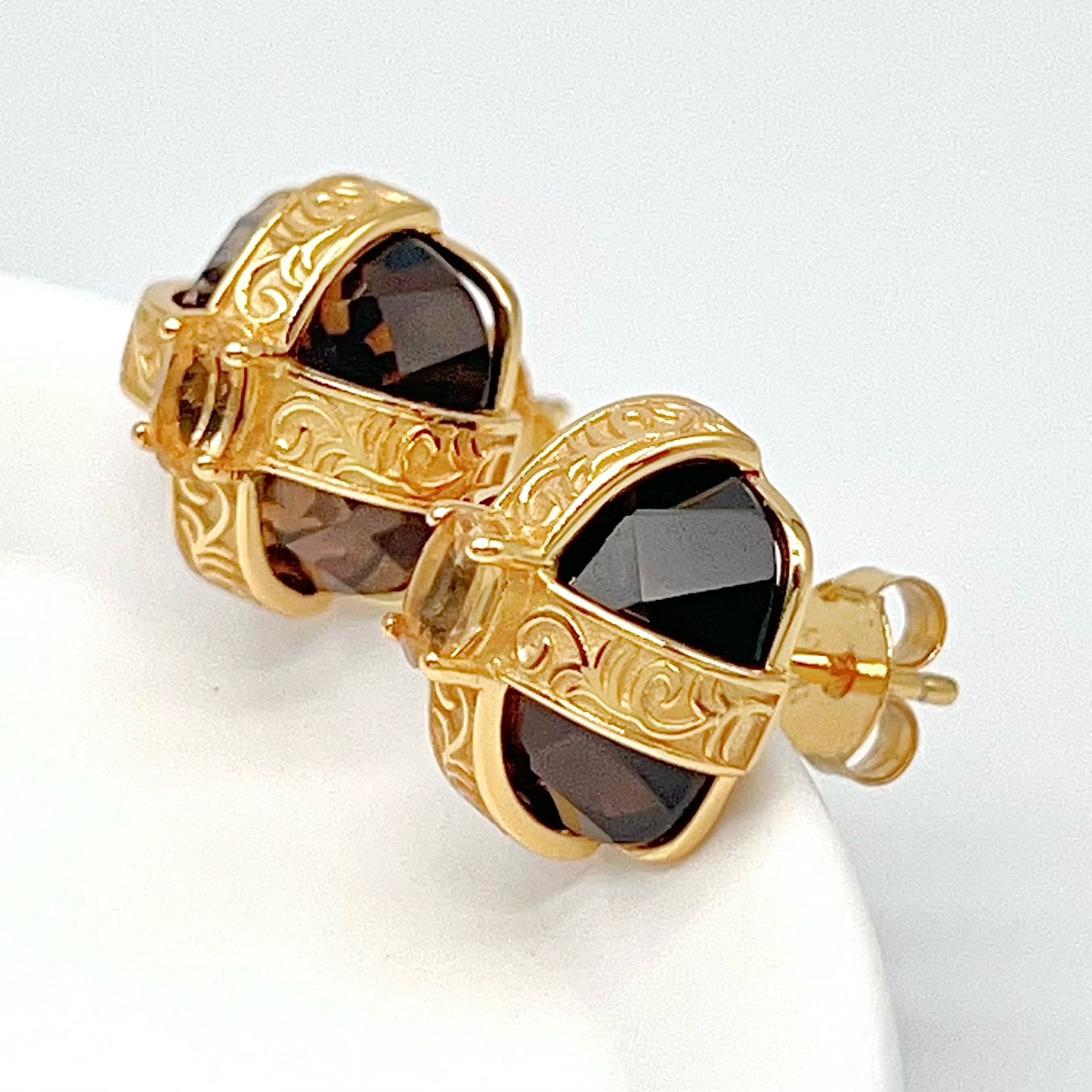 Retro Wind . Smoky quartz earring Stud in Silver 925