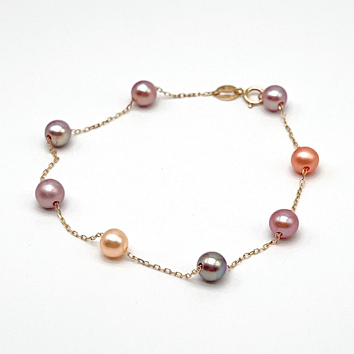 Star Light . Bracelet of Multi-Color Freshwater Pearl in Gold 18K. 5mm