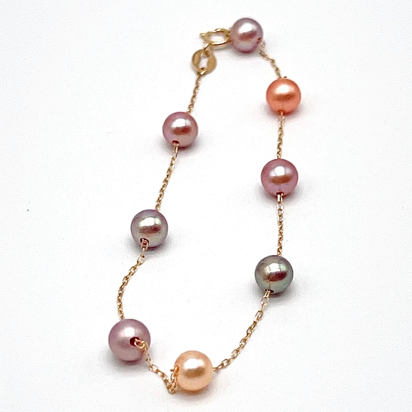 Star Light . Bracelet of Multi-Color Freshwater Pearl in Gold 18K. 5mm