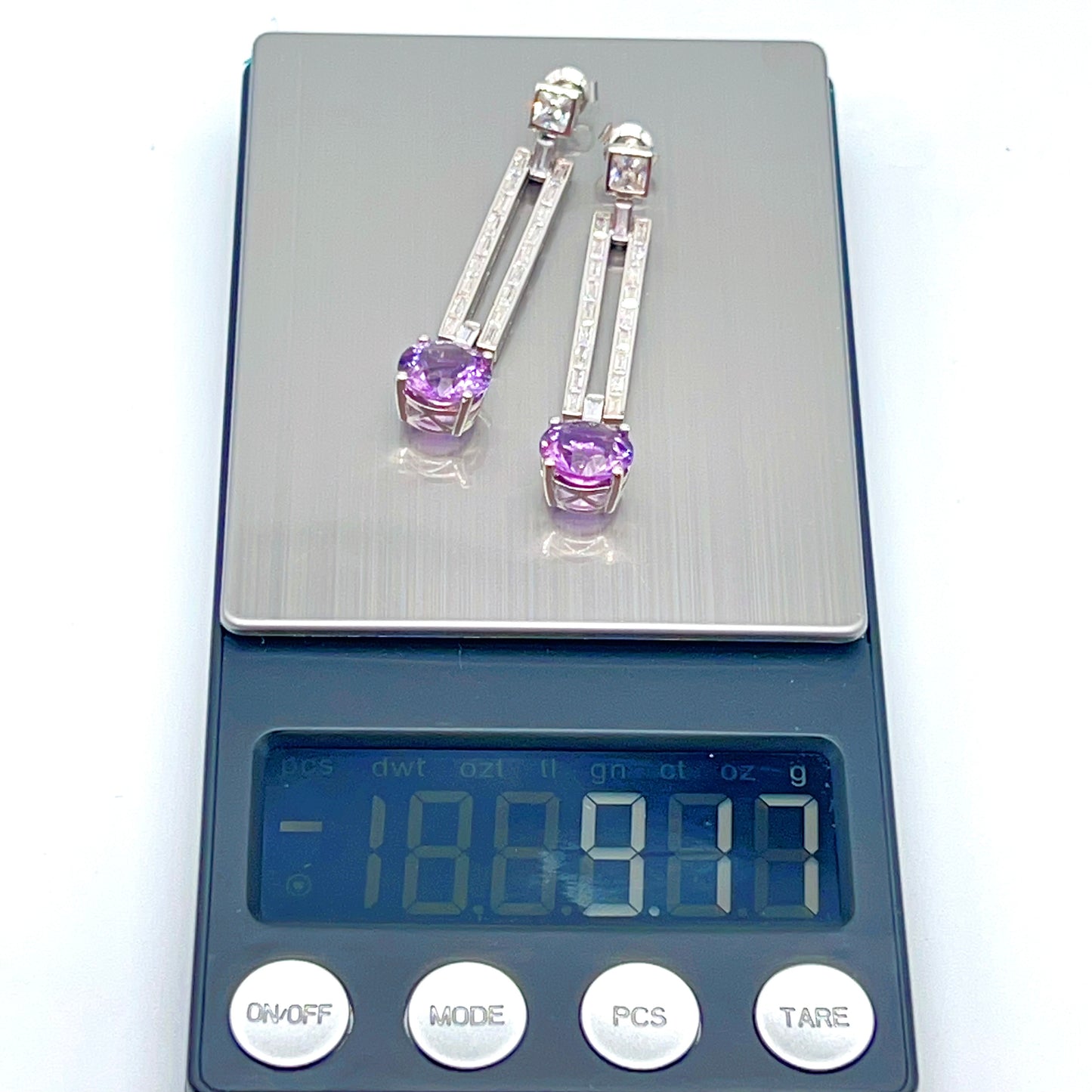 Contemporary Cocktail Amethyst Earrings in Silver 925 Round Art Deco Inspired