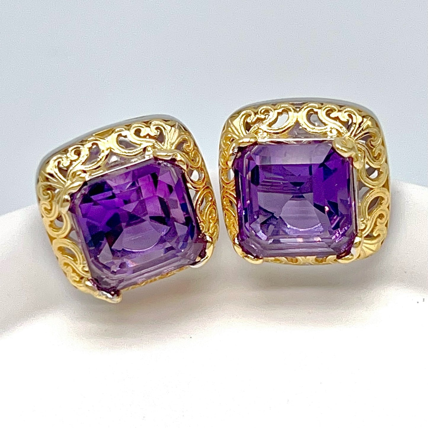 Contemporary Cocktail . Amethyst Earring in Silver 925. Art Deco Inspired