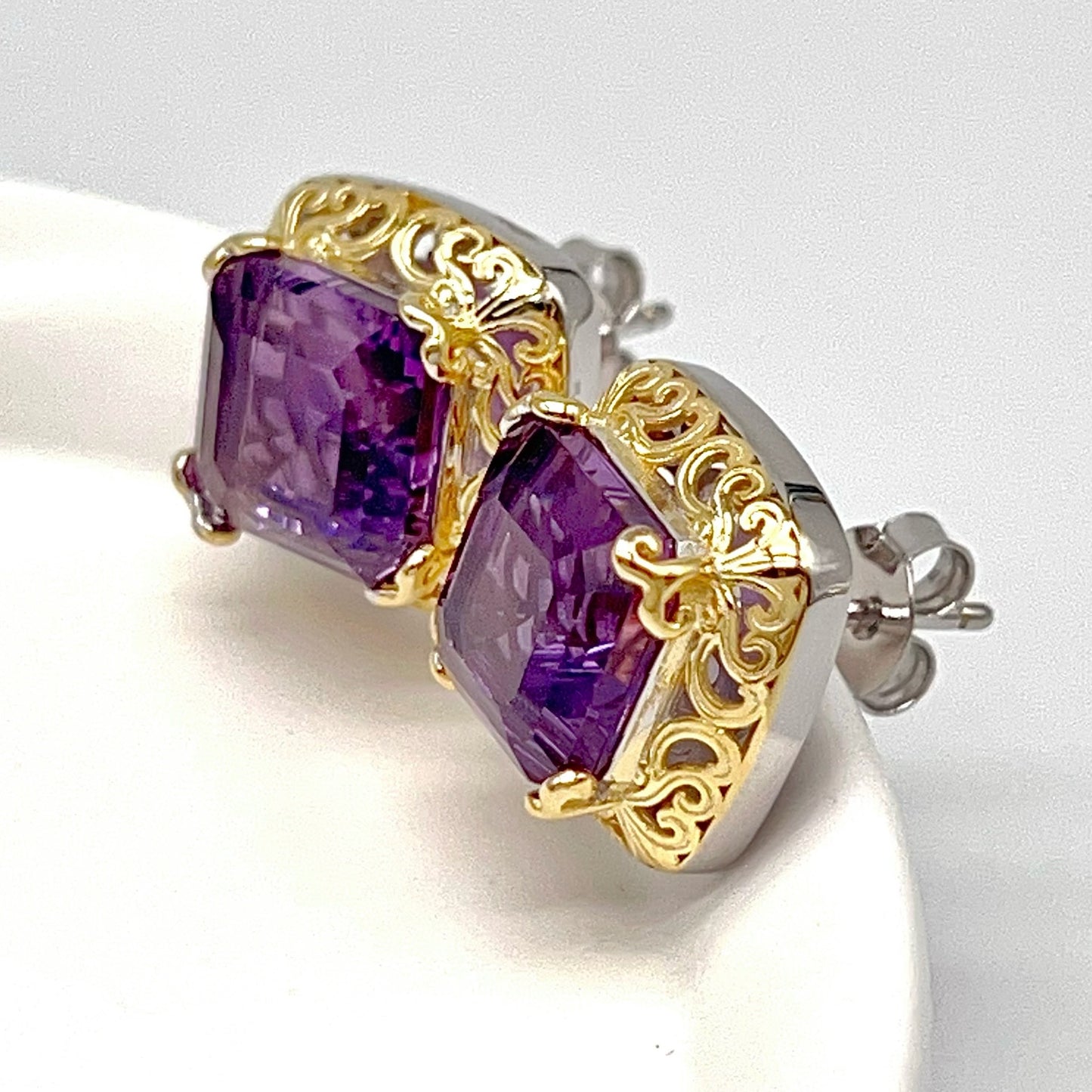 Contemporary Cocktail . Amethyst Earring in Silver 925. Art Deco Inspired