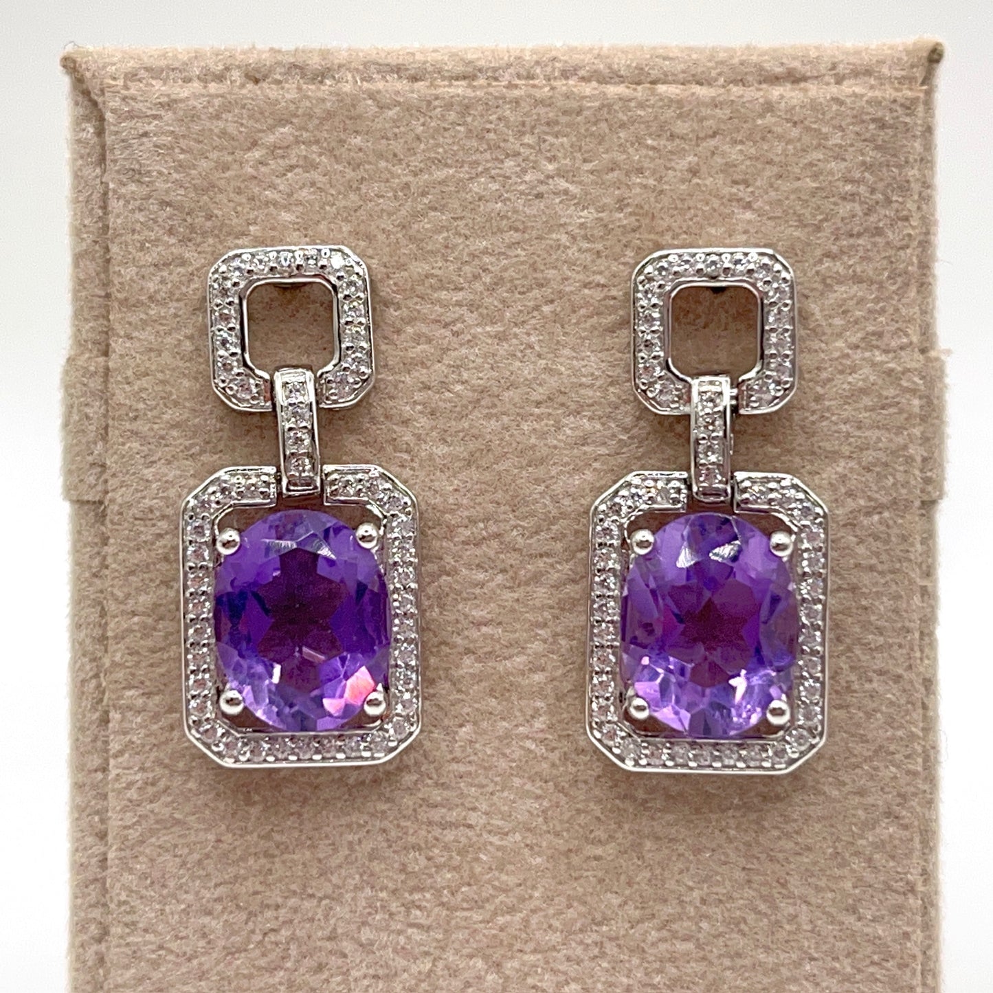 Contemporary Cocktail . Amethyst Earring in Silver 925. Art Deco Inspired