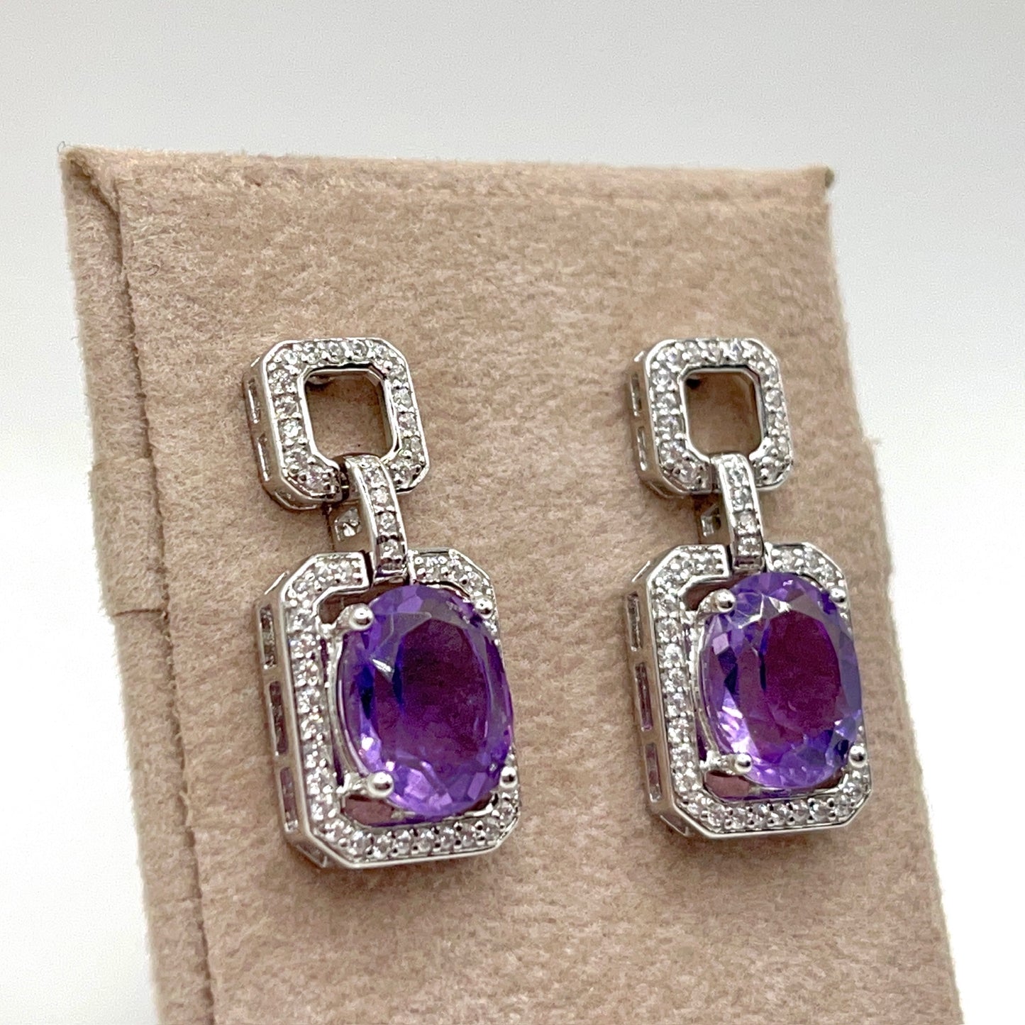 Contemporary Cocktail . Amethyst Earring in Silver 925. Art Deco Inspired