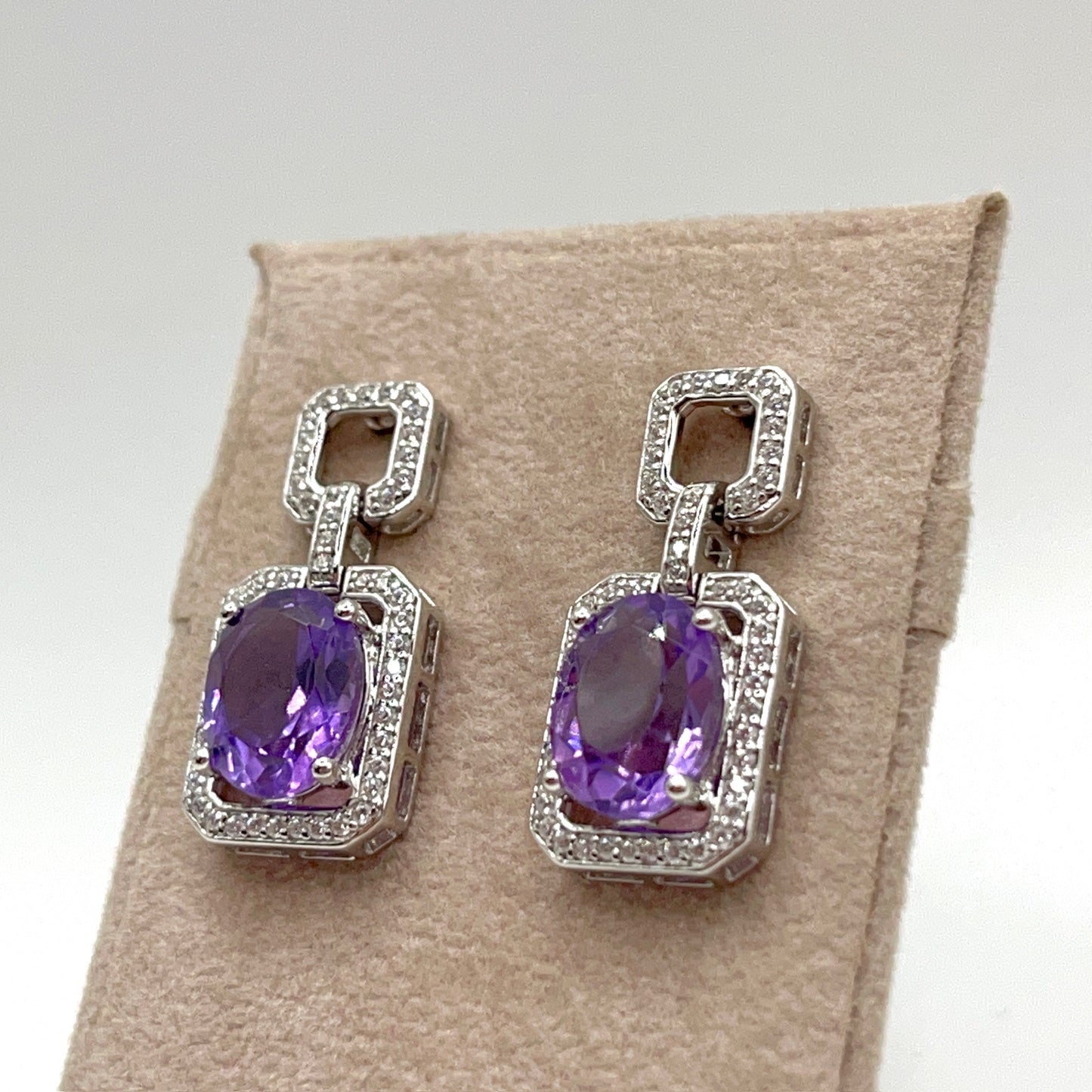 Contemporary Cocktail . Amethyst Earring in Silver 925. Art Deco Inspired