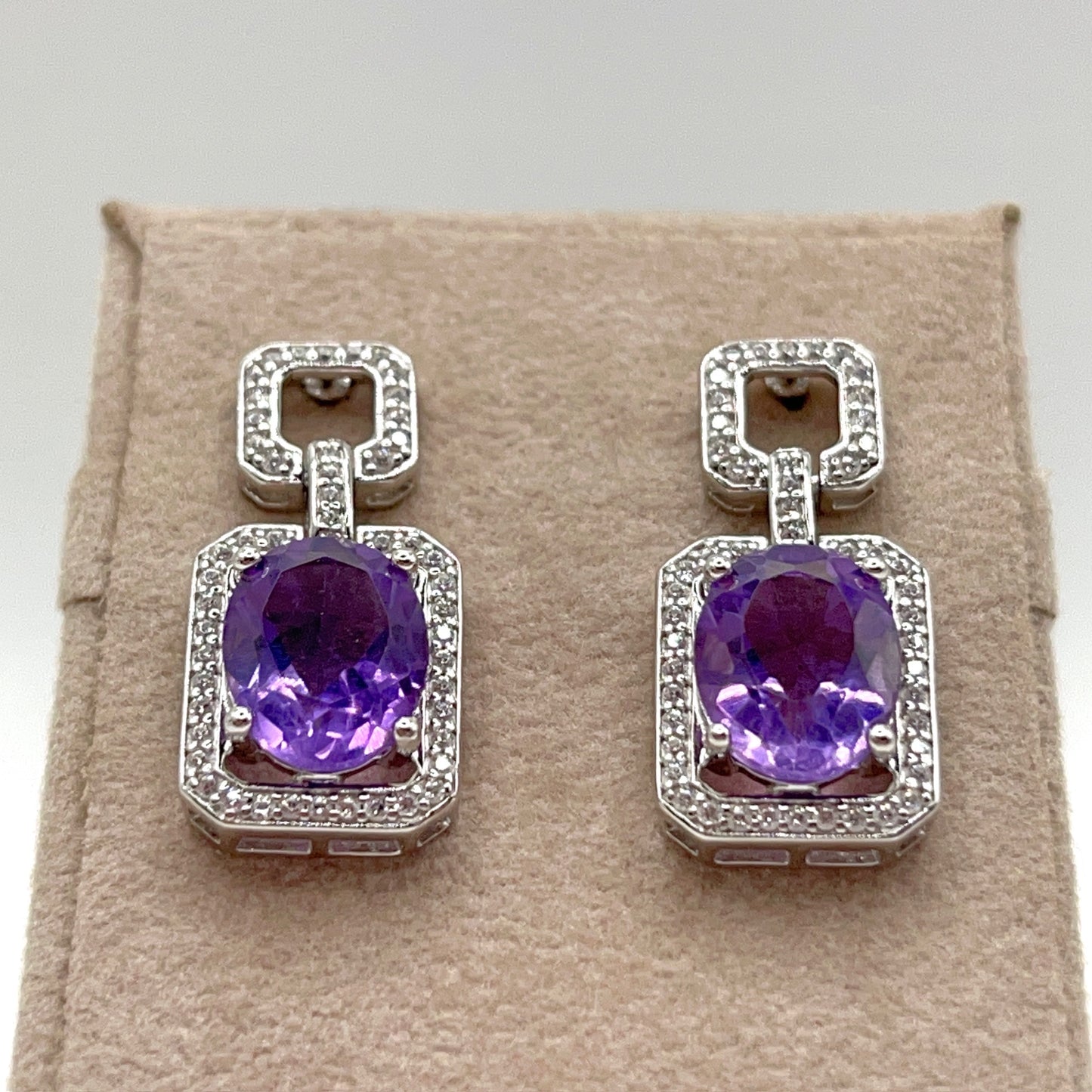 Contemporary Cocktail . Amethyst Earring in Silver 925. Art Deco Inspired
