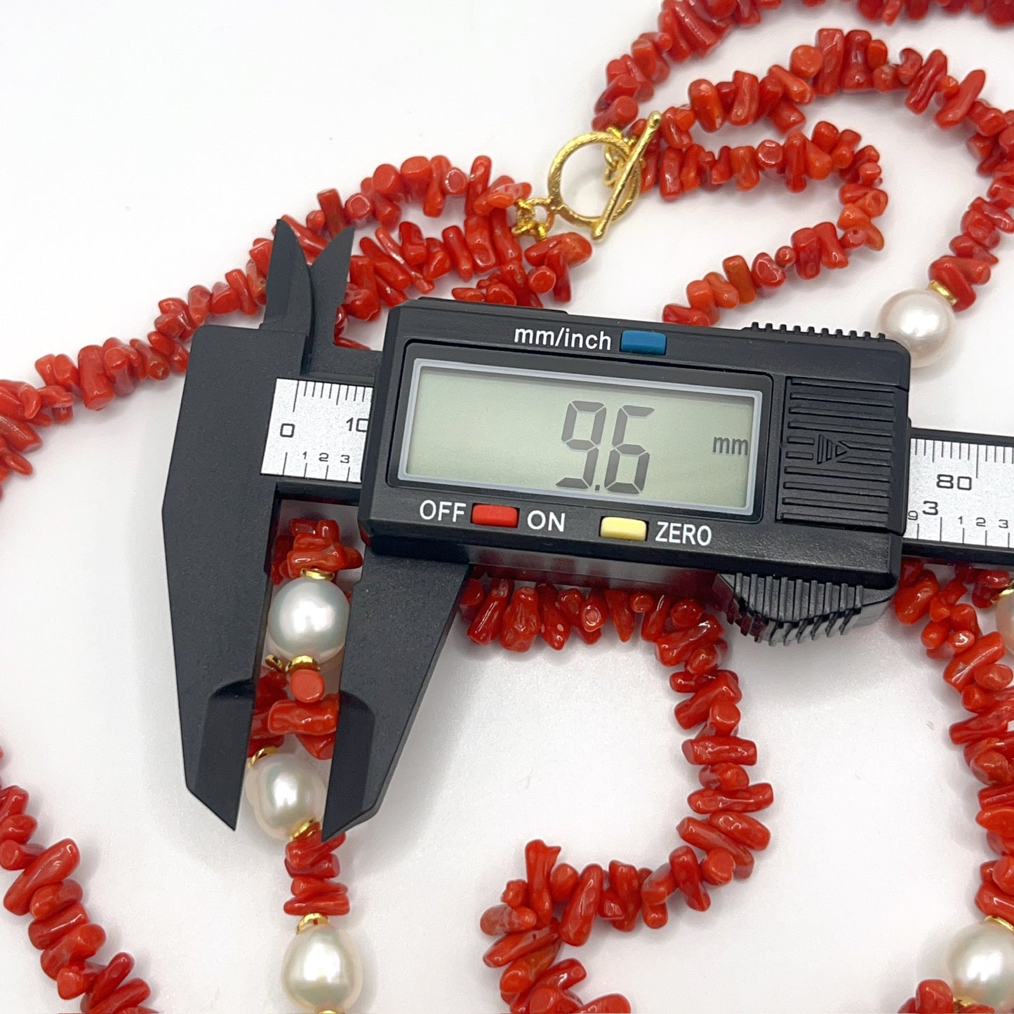 Italian Artisan Collection . Coral & Pearl 3 Layer Necklace in Silver 925 . Olive & Pillar