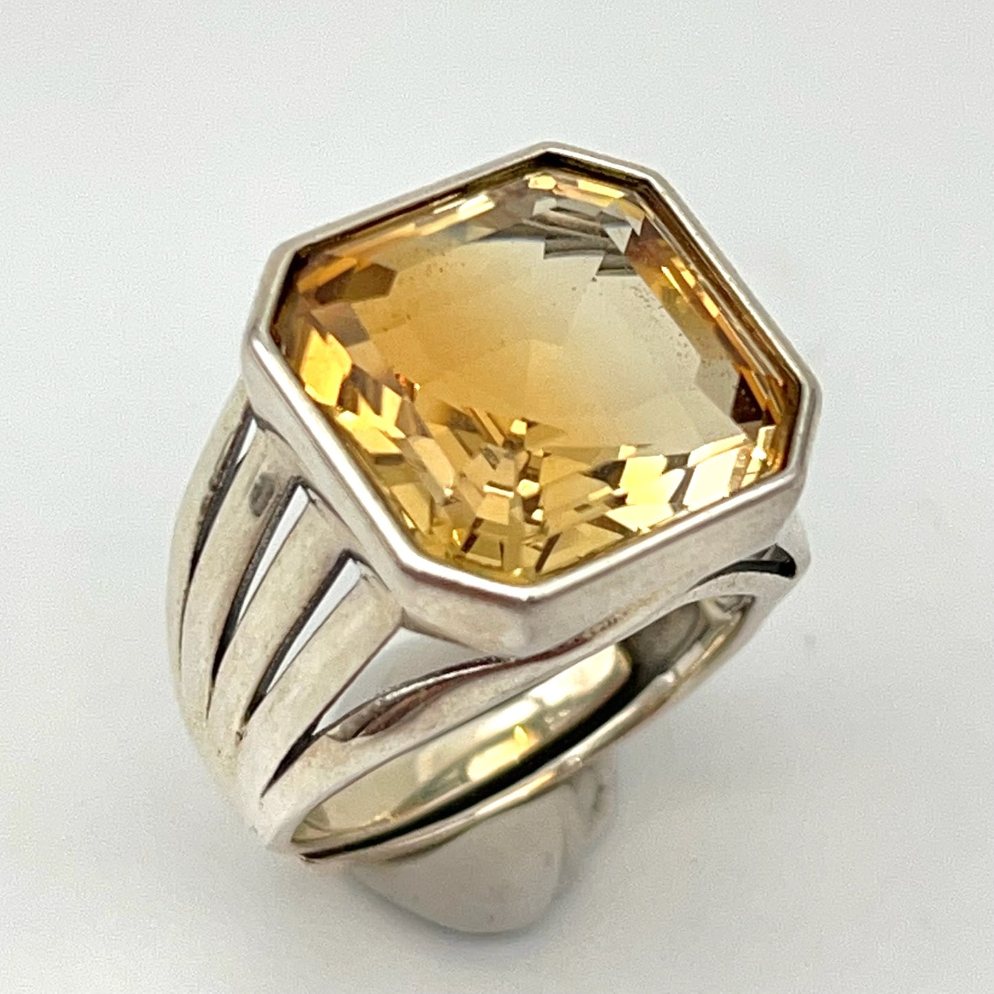 Retro Wind. Ring of Citrine in Silver 925. Octagon