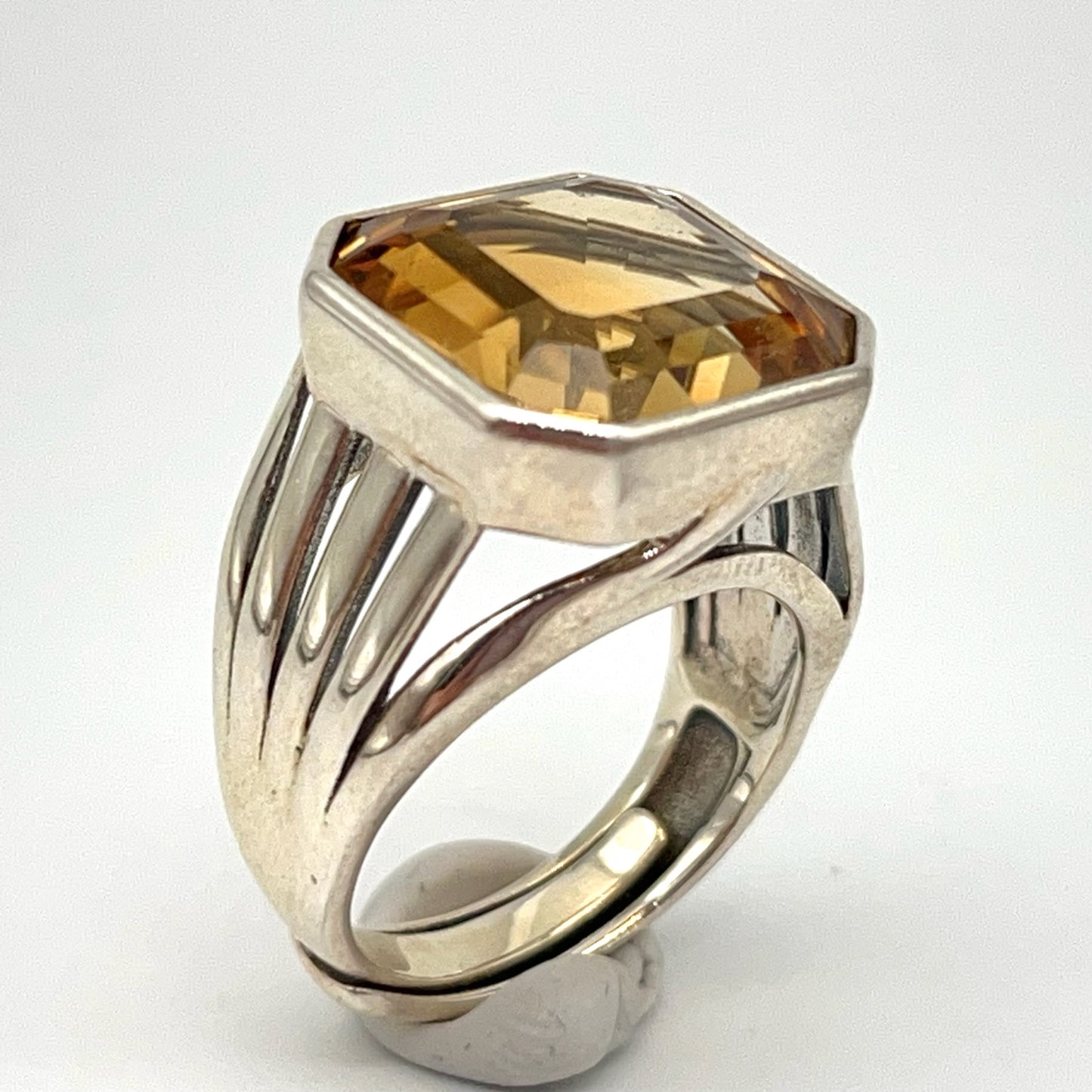 Retro Wind. Ring of Citrine in Silver 925. Octagon