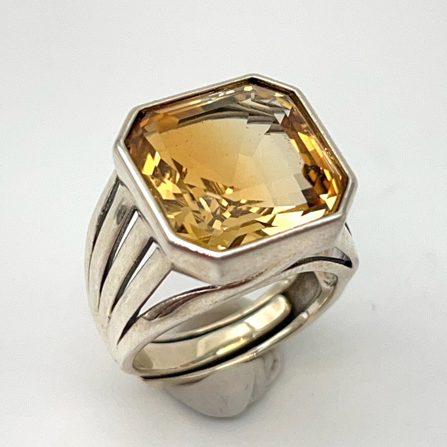 Retro Wind. Ring of Citrine in Silver 925. Octagon