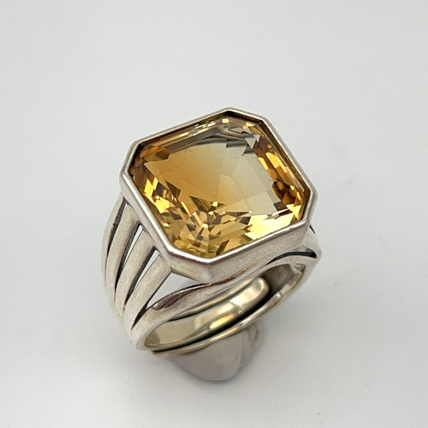 Retro Wind. Ring of Citrine in Silver 925. Octagon