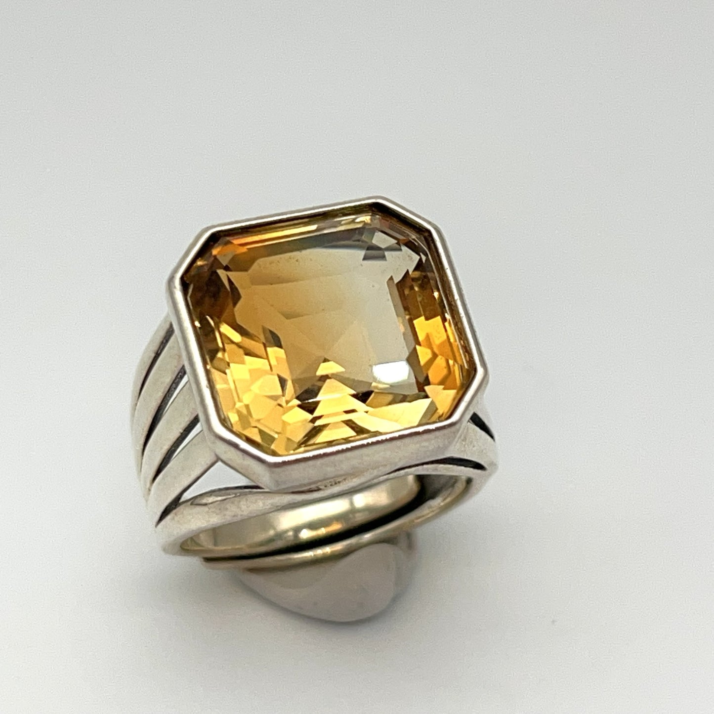 Retro Wind. Ring of Citrine in Silver 925. Octagon