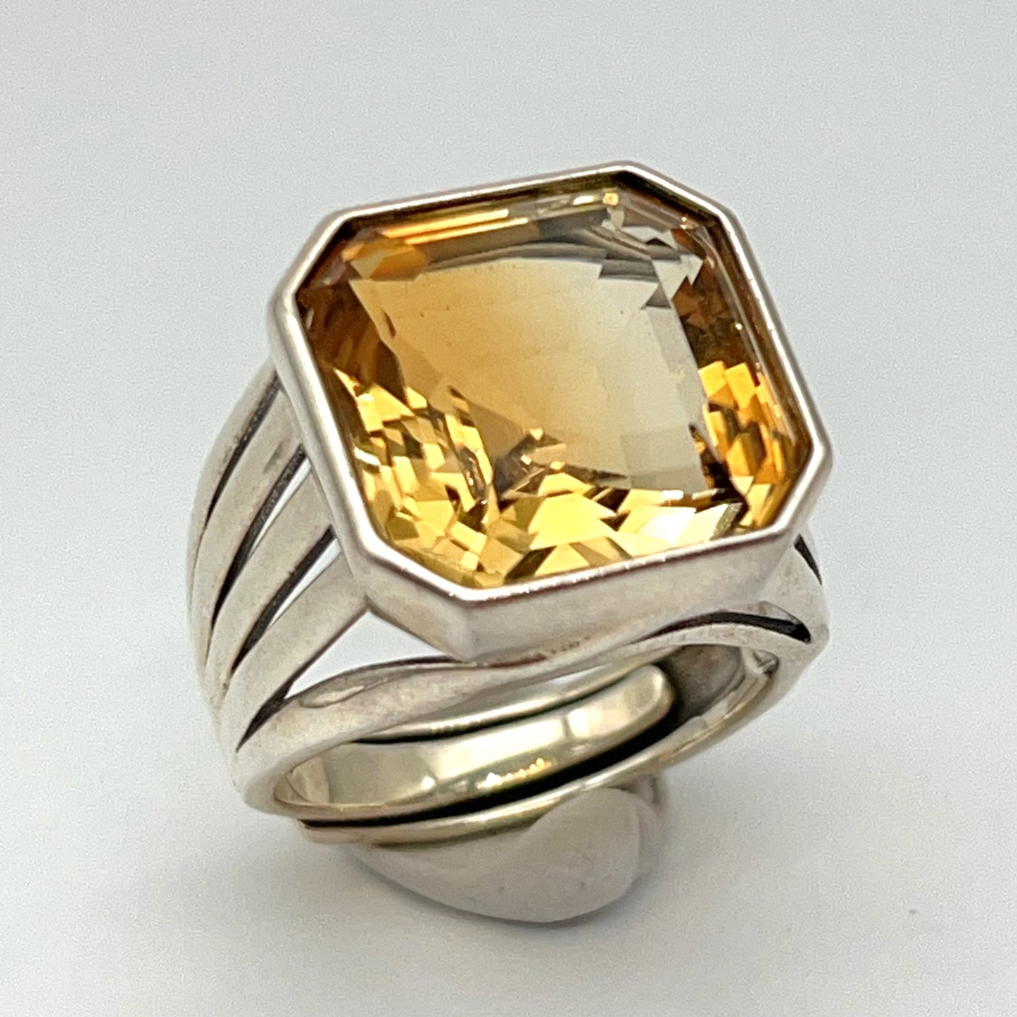 Retro Wind. Ring of Citrine in Silver 925. Octagon