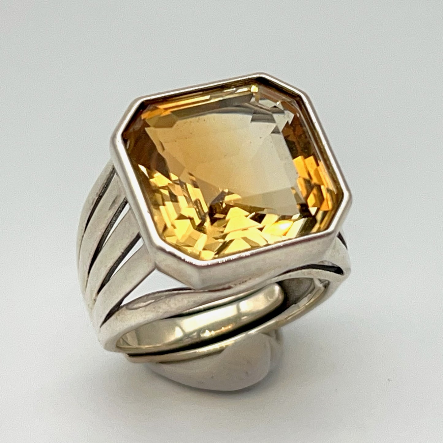 Retro Wind. Ring of Citrine in Silver 925. Octagon