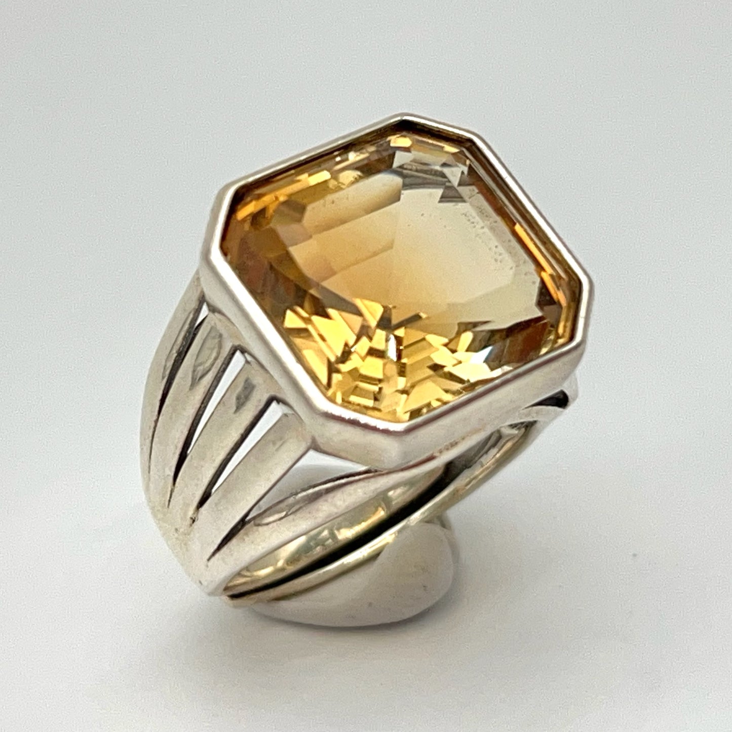 Retro Wind. Ring of Citrine in Silver 925. Octagon