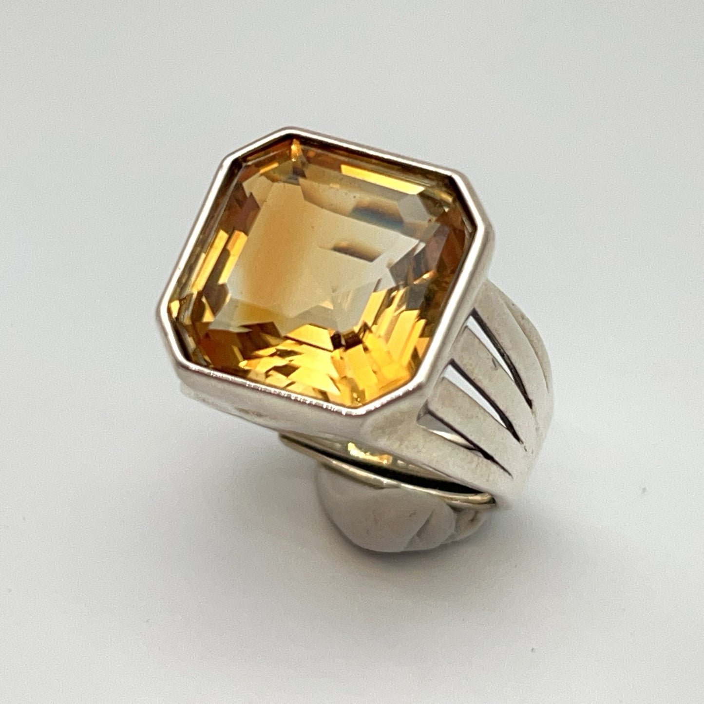 Retro Wind. Ring of Citrine in Silver 925. Octagon