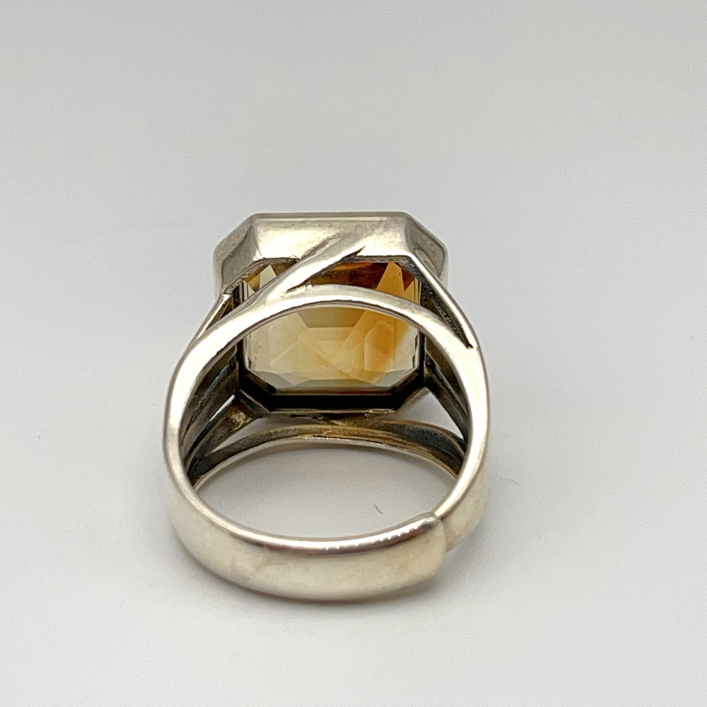 Retro Wind. Ring of Citrine in Silver 925. Octagon