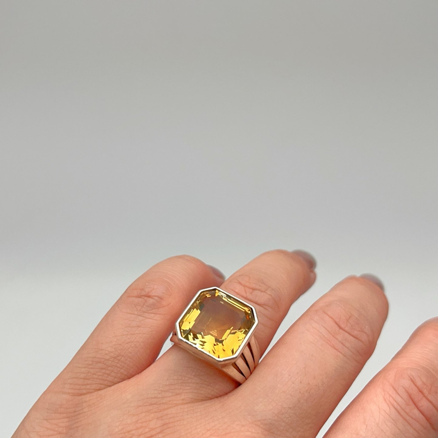 Retro Wind. Ring of Citrine in Silver 925. Octagon