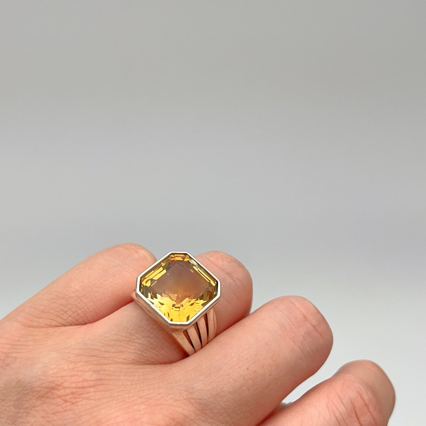 Retro Wind. Ring of Citrine in Silver 925. Octagon