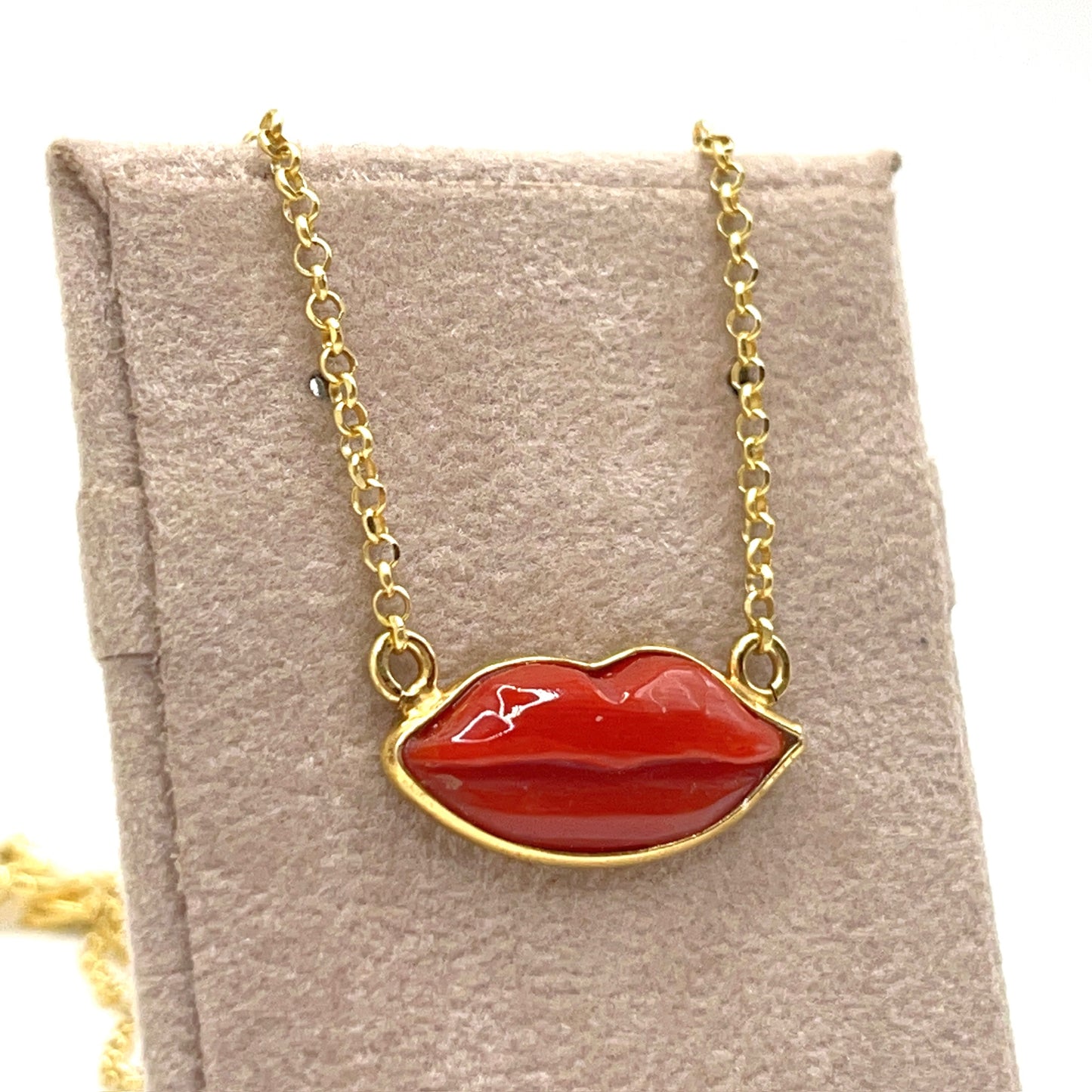 Italian Artisan Collection. Necklace of Coral Pendant in Silver 925 . Blow A Kiss