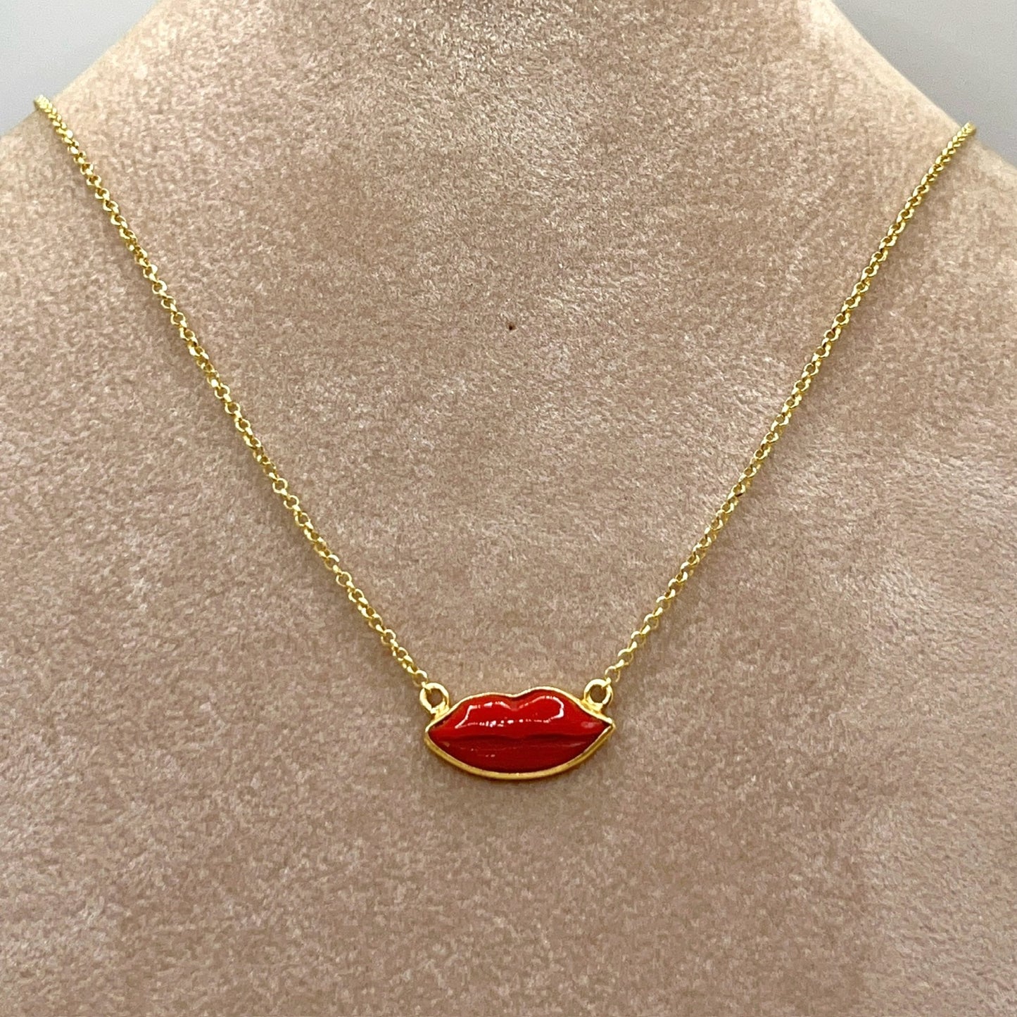 Italian Artisan Collection. Necklace of Coral Pendant in Silver 925 . Blow A Kiss