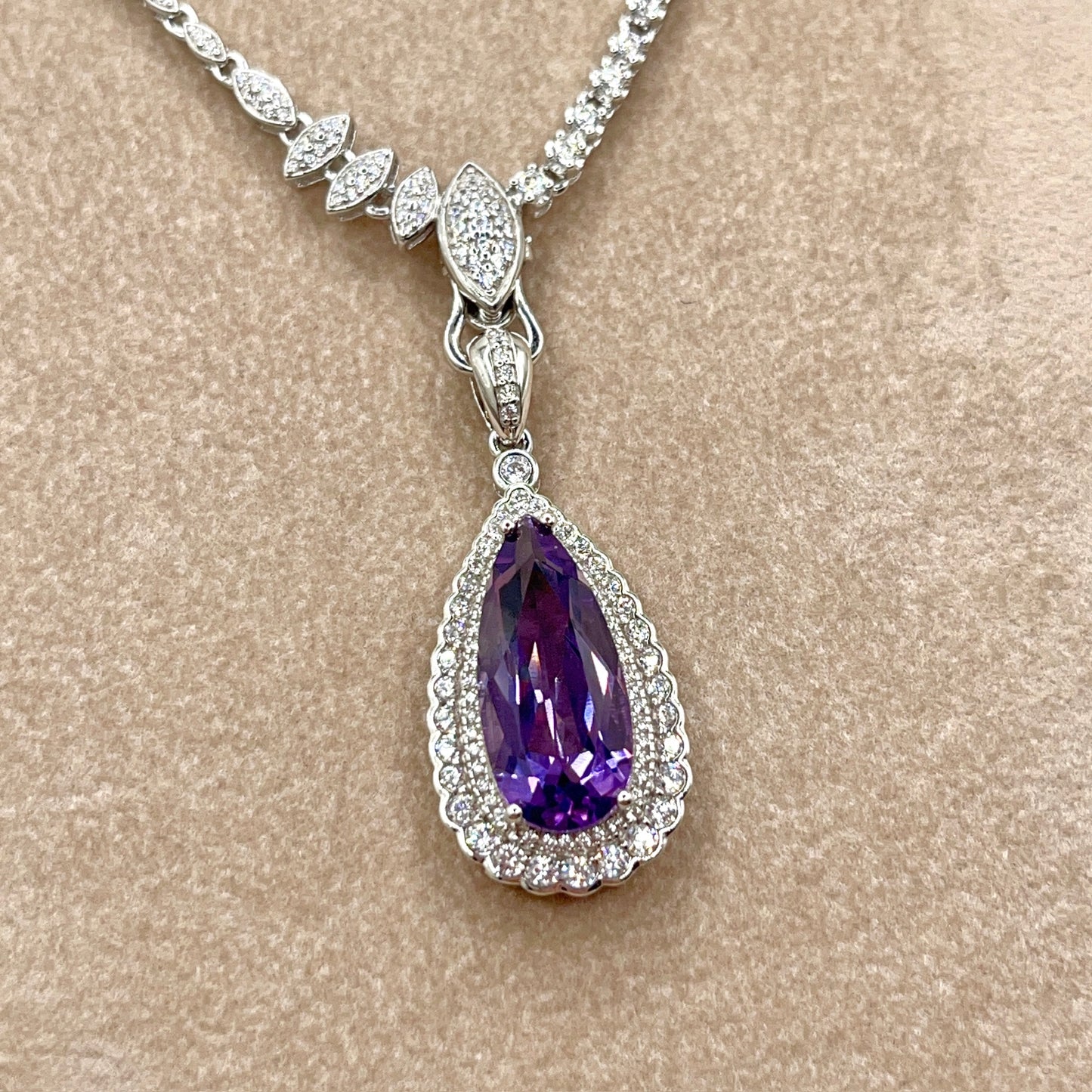 Contemporary Cocktail. Amethyst Drop Shape Pendant with Detachable Versatile Chain in Silver 925