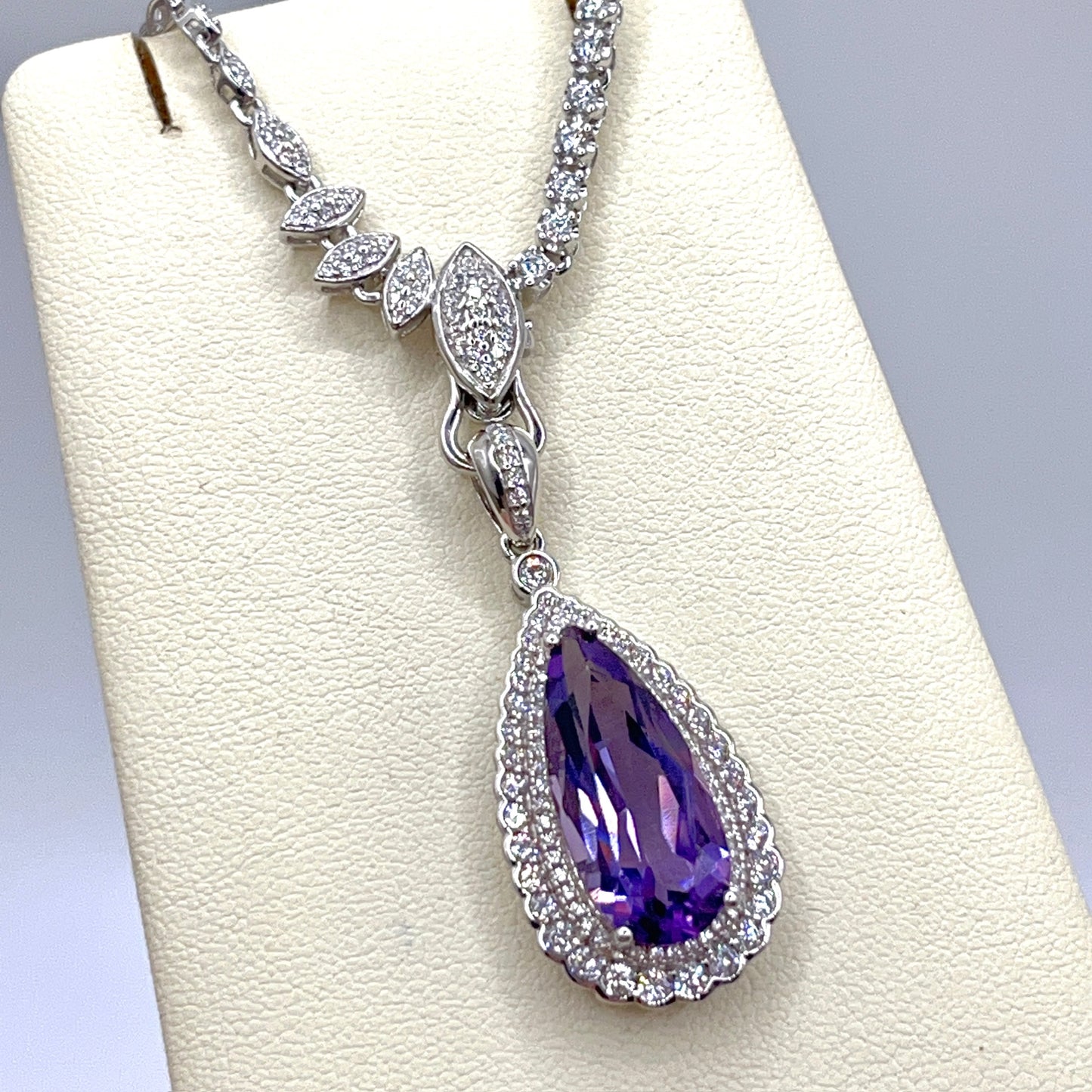 Contemporary Cocktail. Amethyst Drop Shape Pendant with Detachable Versatile Chain in Silver 925
