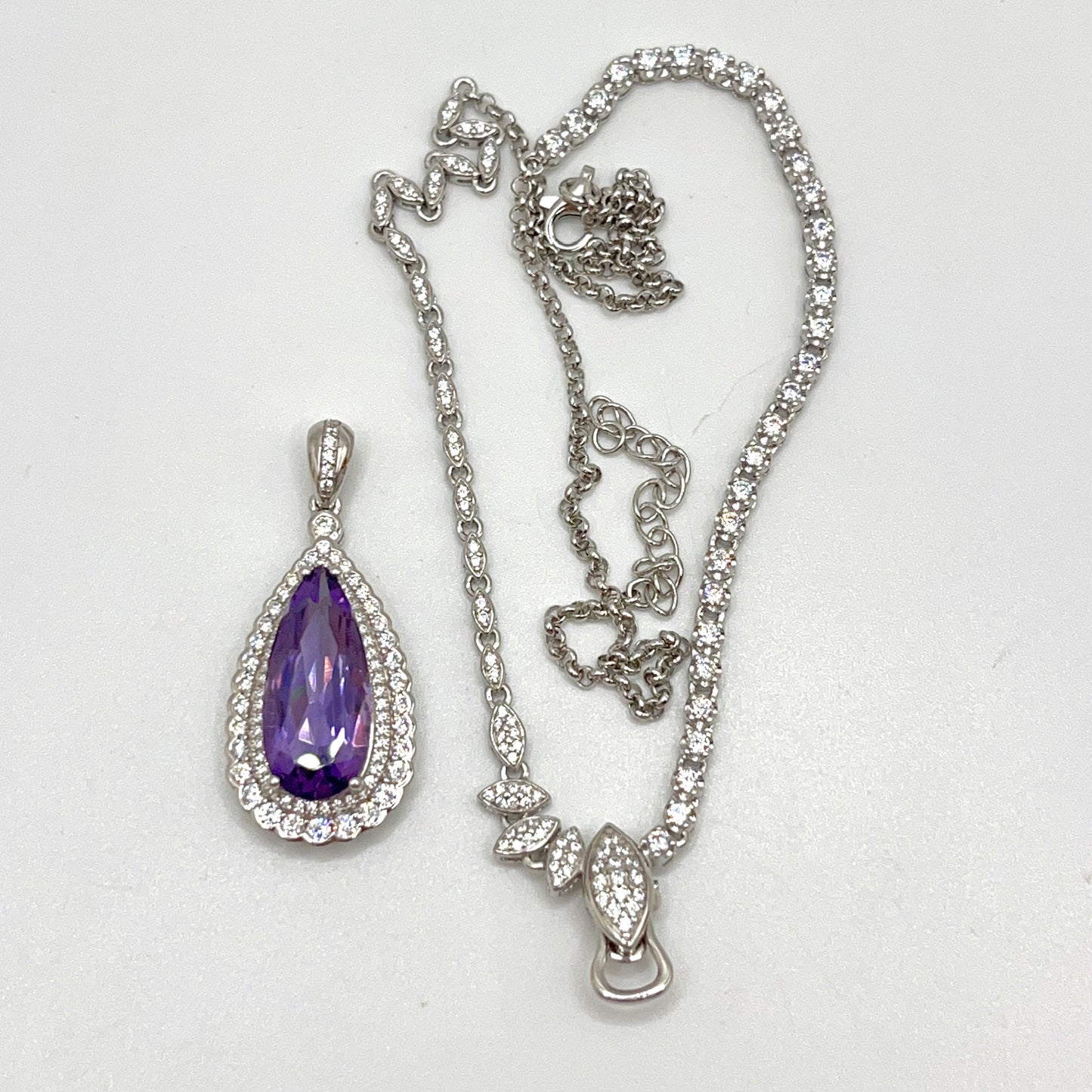 Contemporary Cocktail. Amethyst Drop Shape Pendant with Detachable Versatile Chain in Silver 925