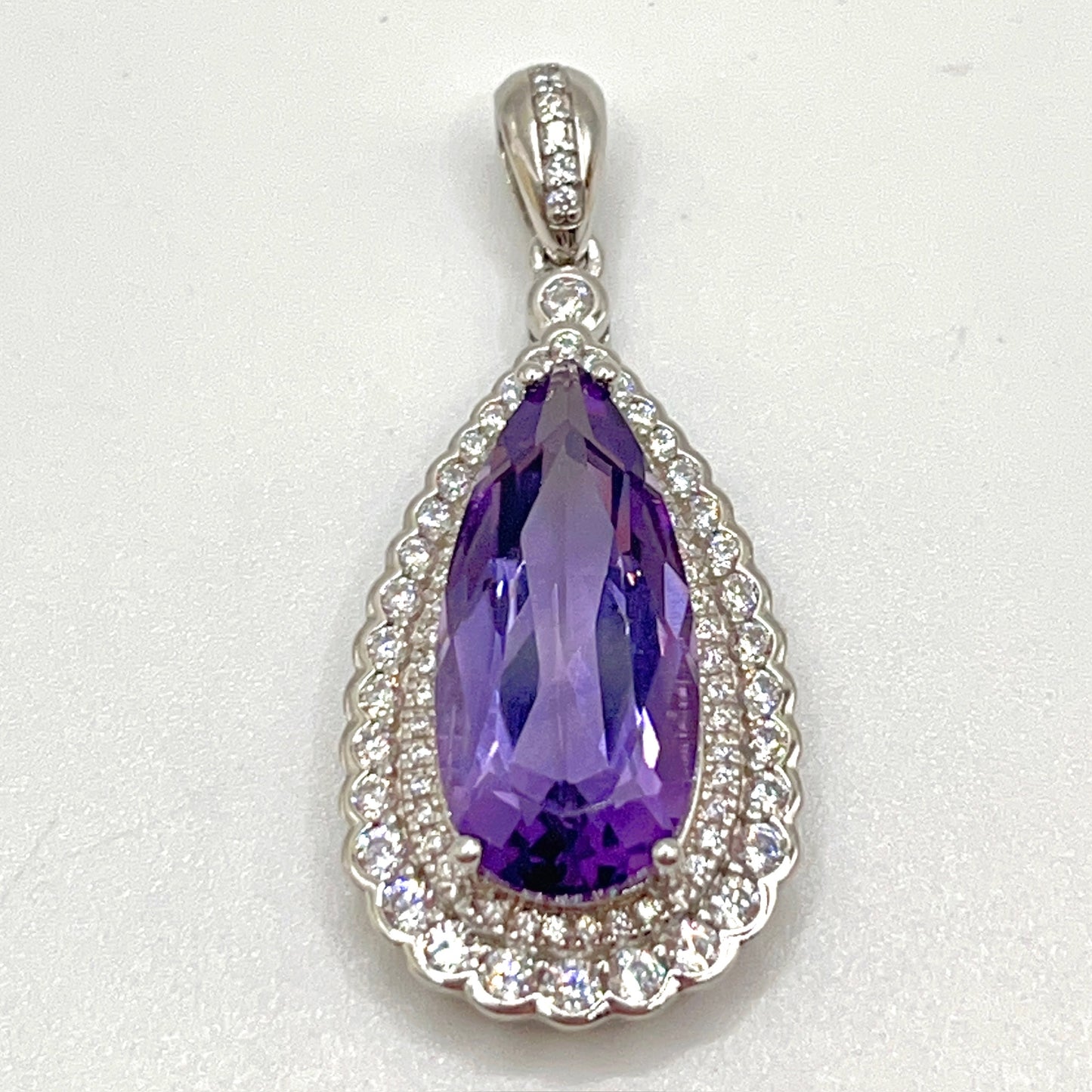 Contemporary Cocktail. Amethyst Drop Shape Pendant with Detachable Versatile Chain in Silver 925