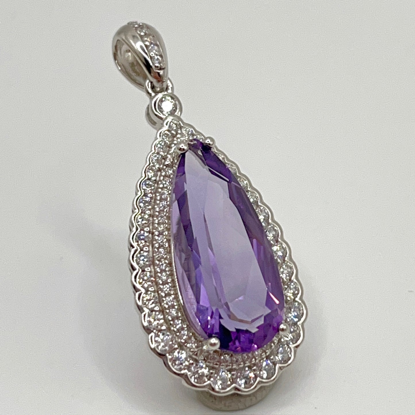 Contemporary Cocktail. Amethyst Drop Shape Pendant with Detachable Versatile Chain in Silver 925