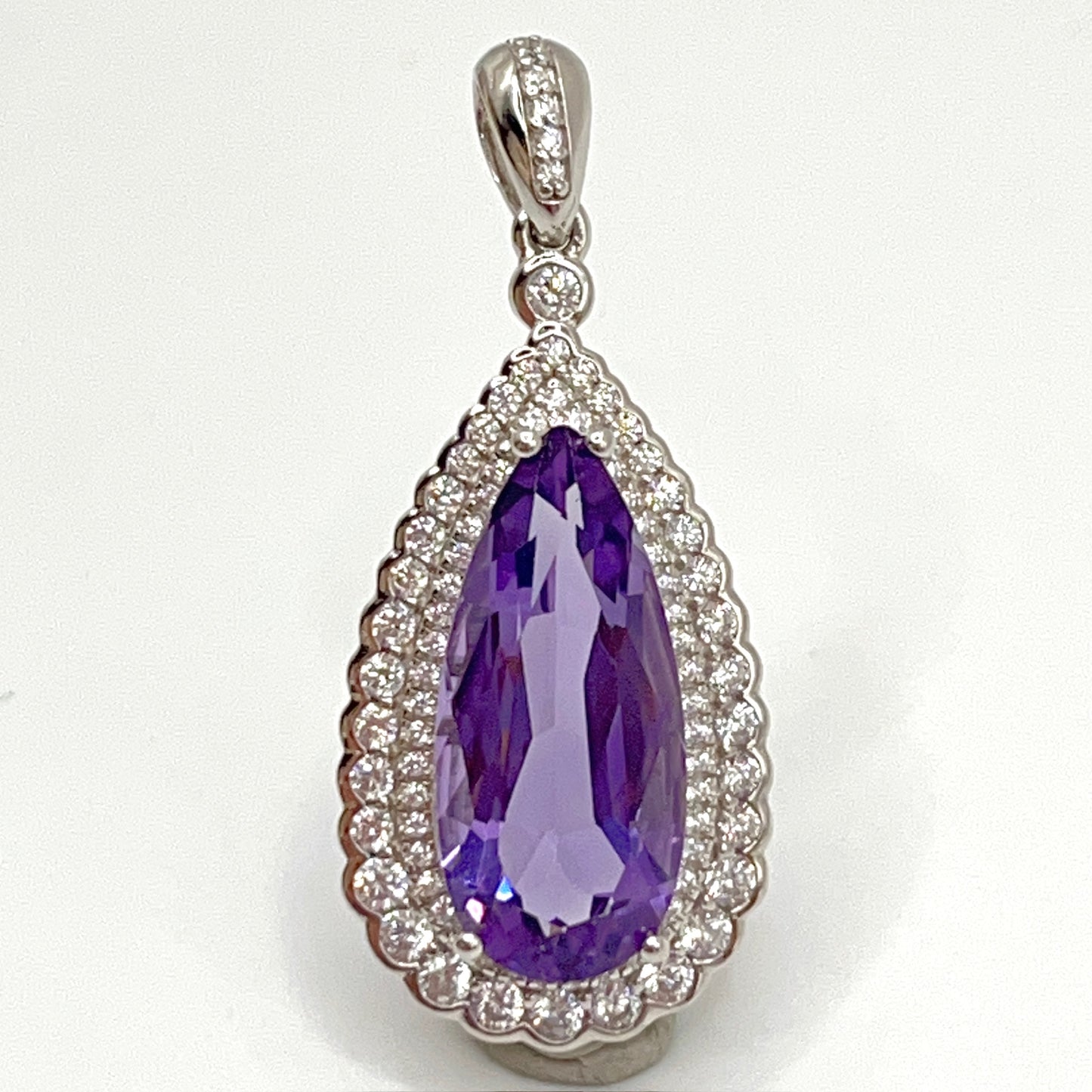 Contemporary Cocktail. Amethyst Drop Shape Pendant with Detachable Versatile Chain in Silver 925