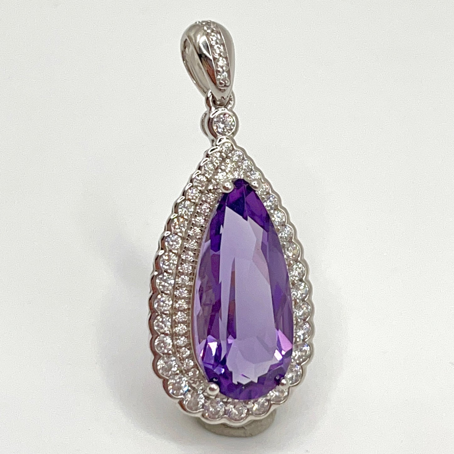 Contemporary Cocktail. Amethyst Drop Shape Pendant with Detachable Versatile Chain in Silver 925
