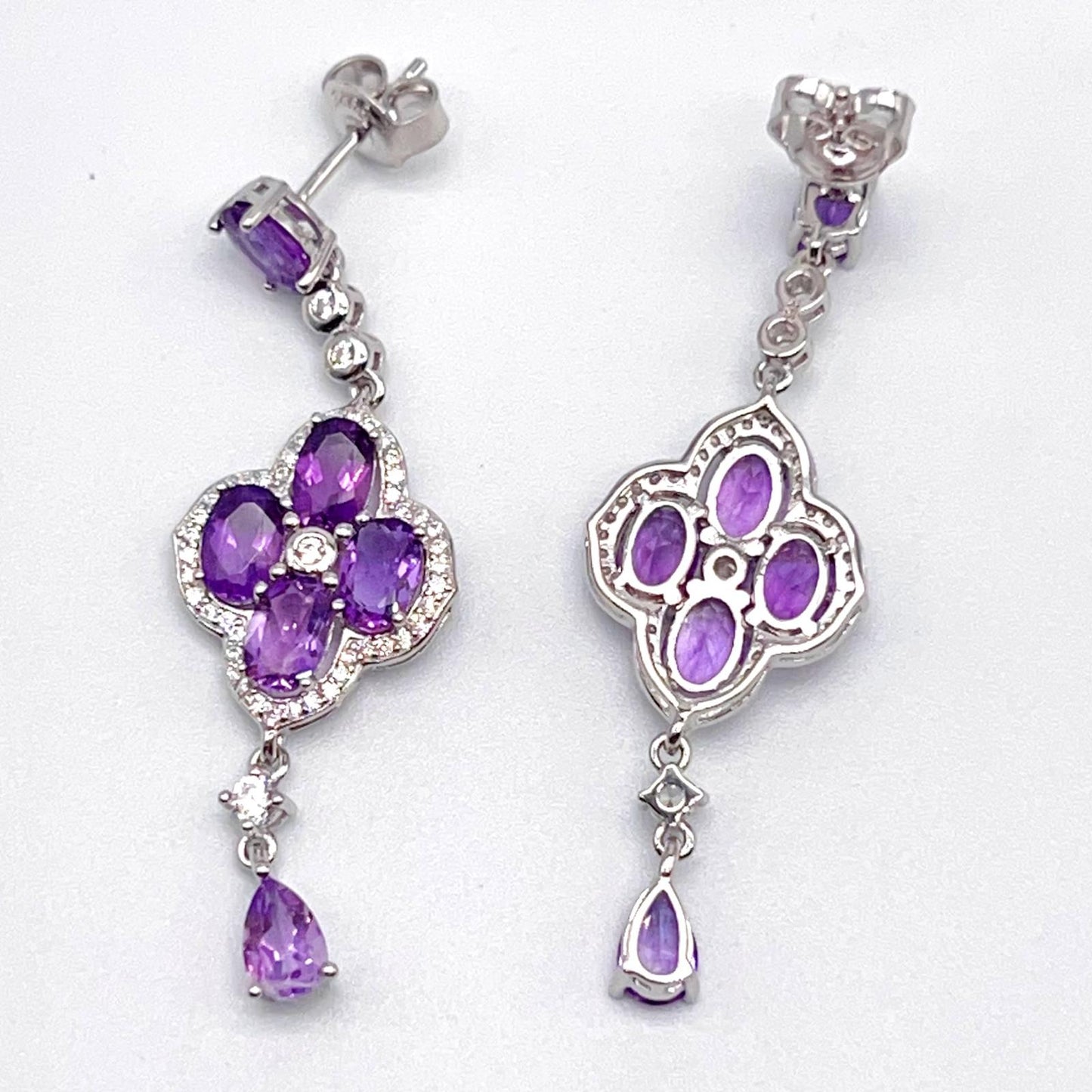 Contemporary Cocktail. Earring in Silver 925 with Amethyst. Clover & Drop