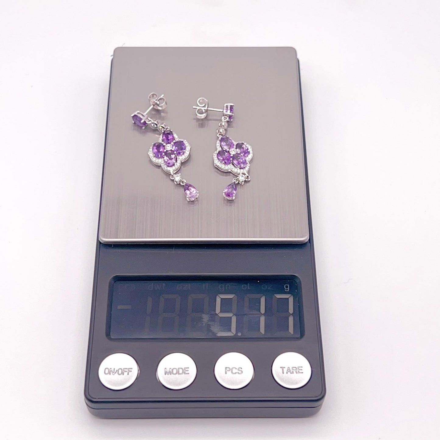 Contemporary Cocktail. Earring in Silver 925 with Amethyst. Clover & Drop