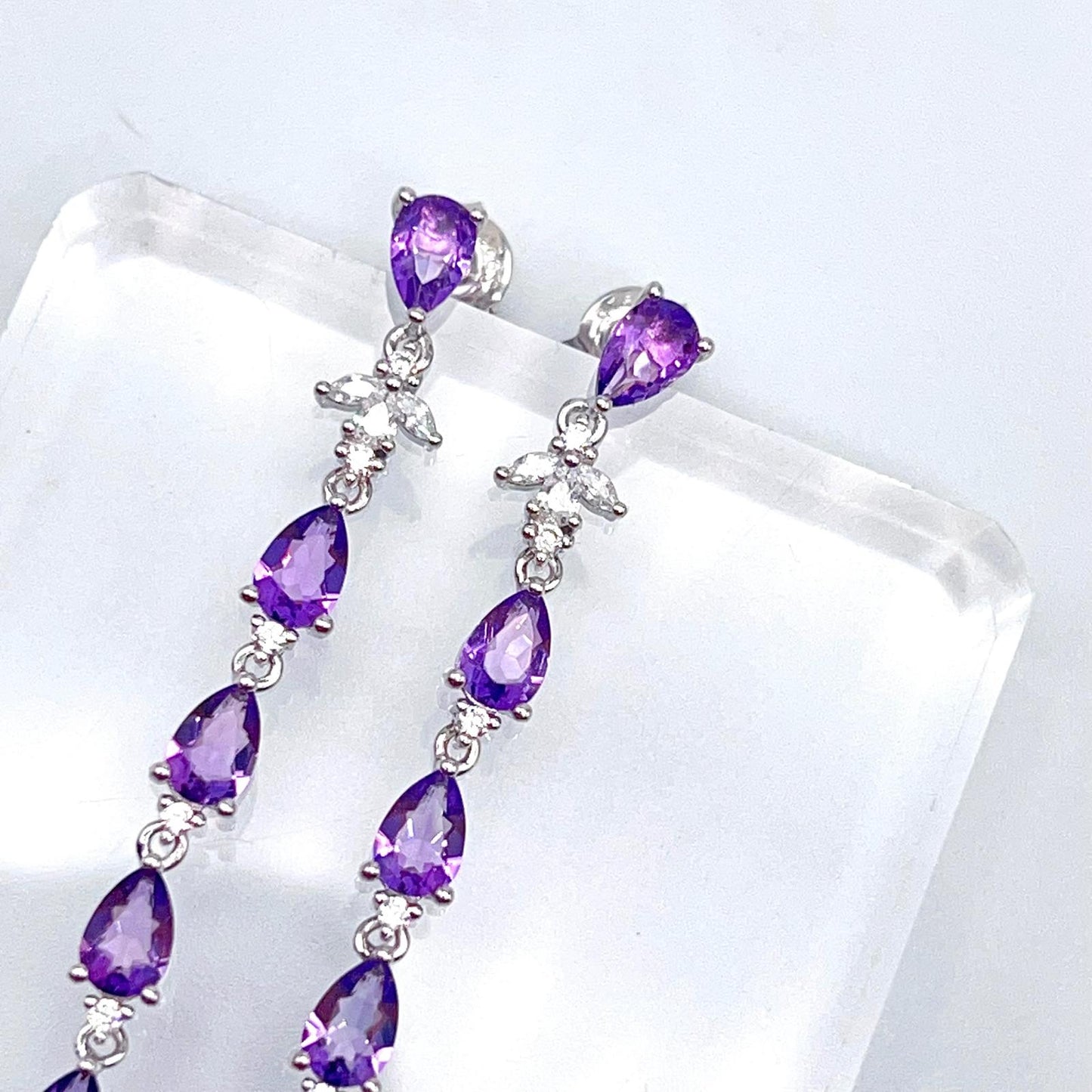 Contemporary Cocktail. Earring in Silver 925 with Amethyst, Topaz, Citrine, 5 Stone Chain