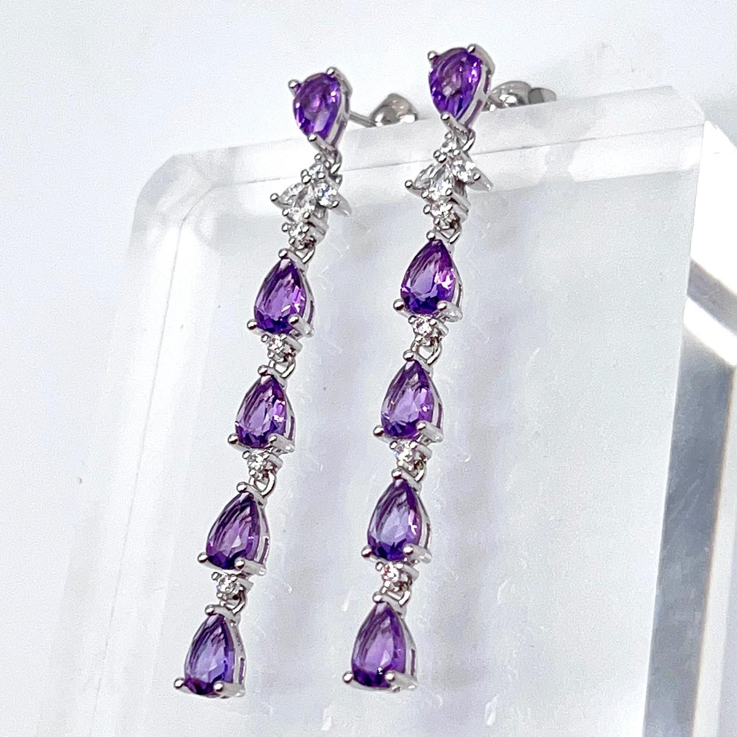 Contemporary Cocktail. Earring in Silver 925 with Amethyst, Topaz, Citrine, 5 Stone Chain