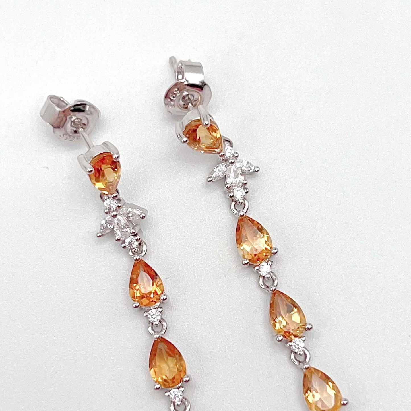 Contemporary Cocktail. Earring in Silver 925 with Amethyst, Topaz, Citrine, 5 Stone Chain