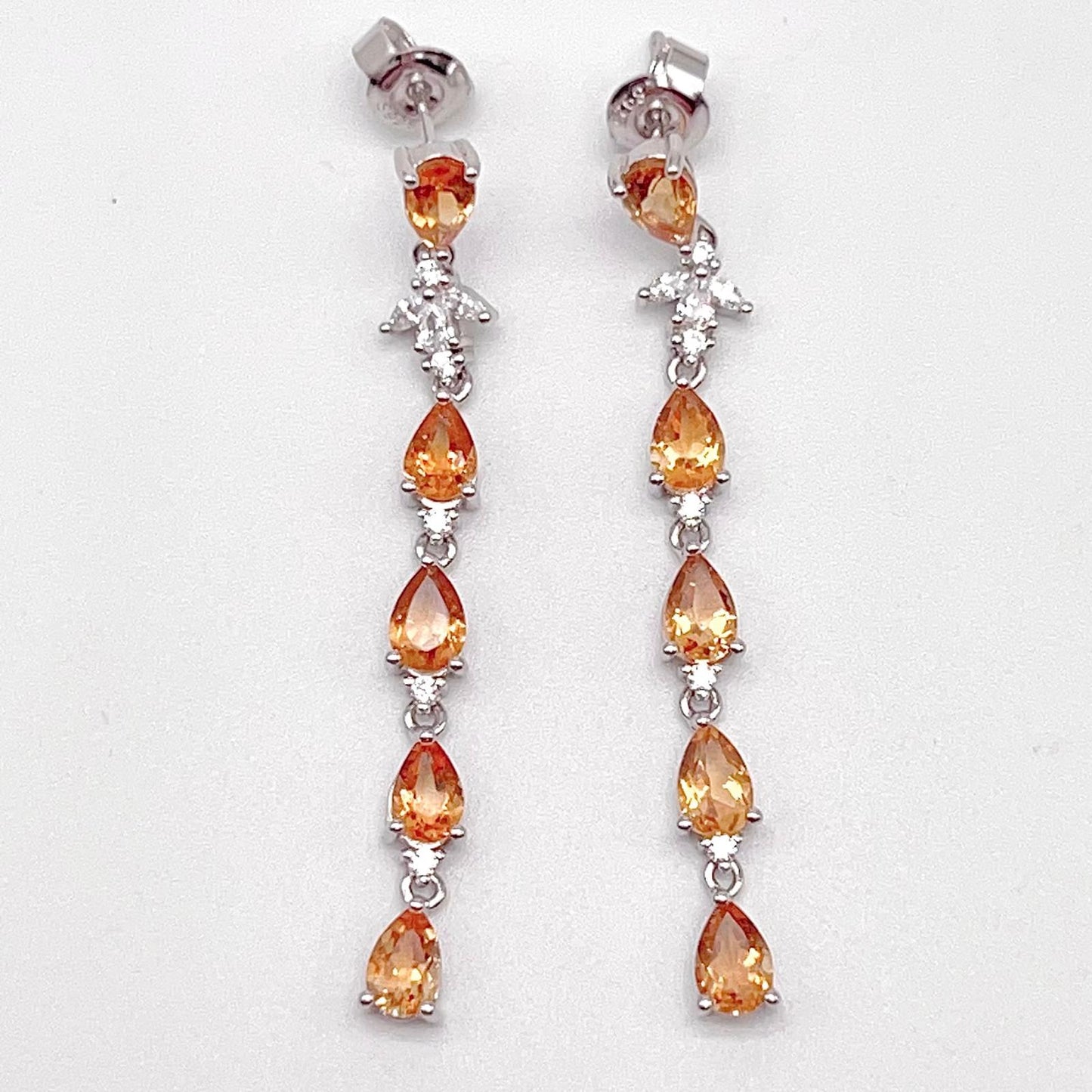 Contemporary Cocktail. Earring in Silver 925 with Amethyst, Topaz, Citrine, 5 Stone Chain