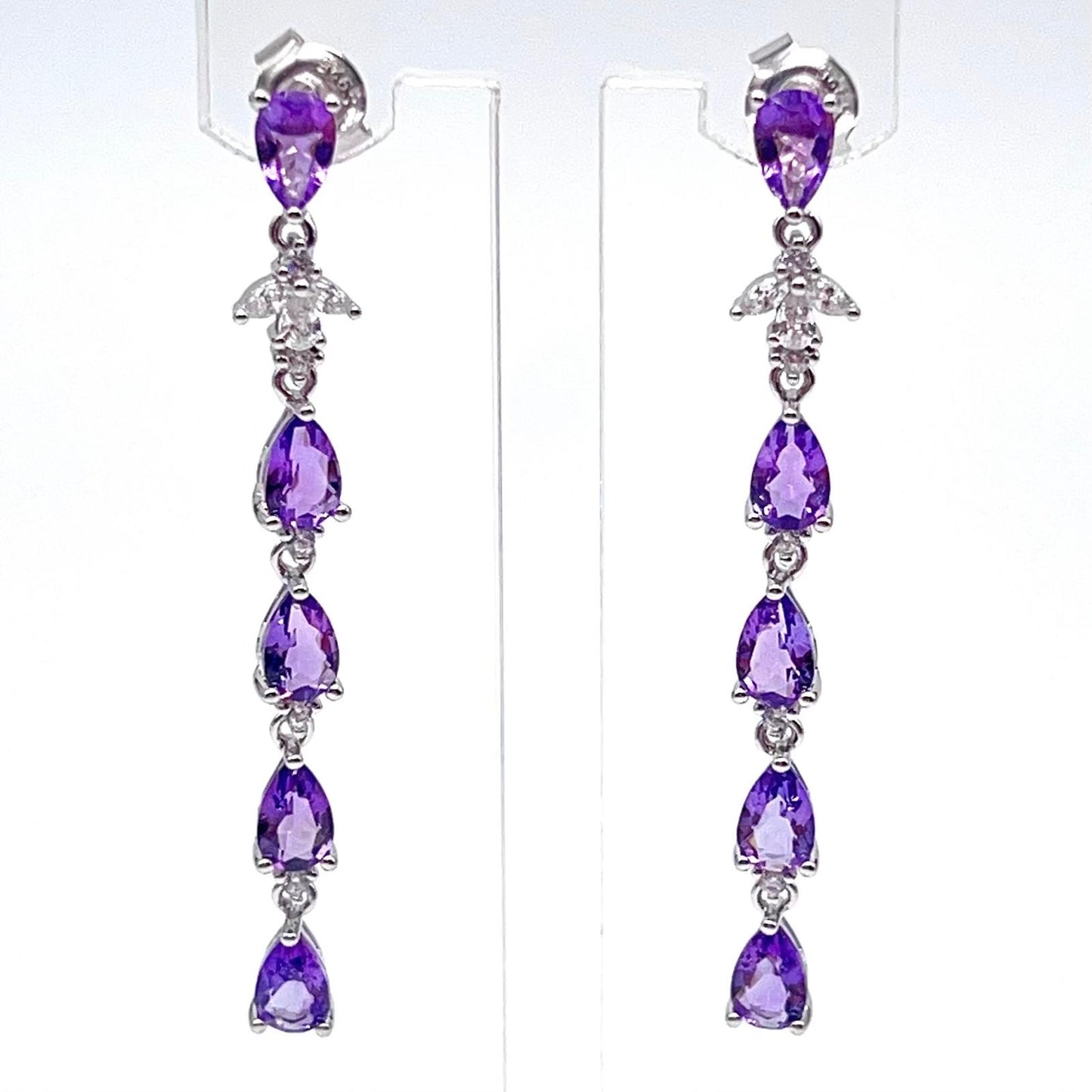 Contemporary Cocktail. Earring in Silver 925 with Amethyst, Topaz, Citrine, 5 Stone Chain