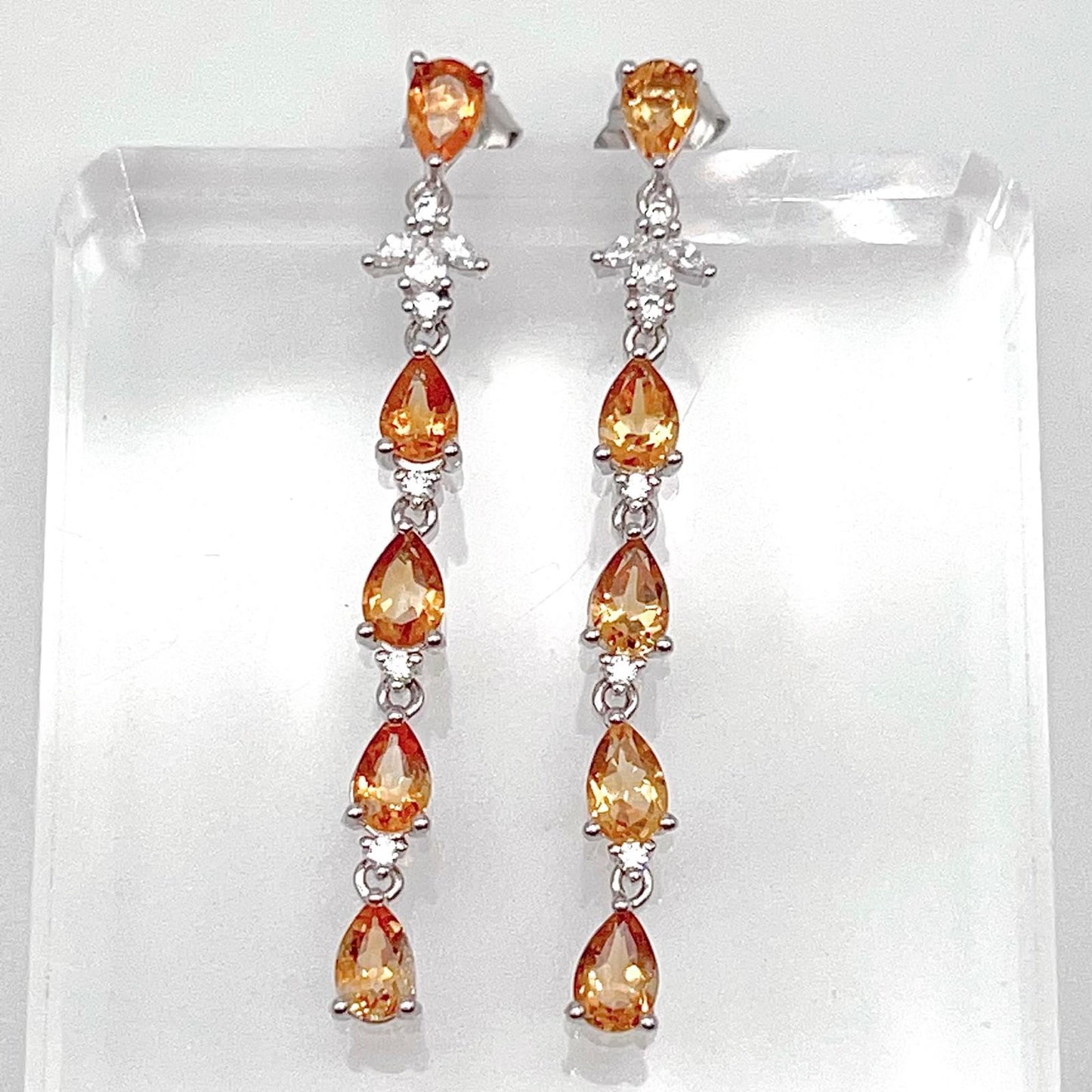 Contemporary Cocktail. Earring in Silver 925 with Amethyst, Topaz, Citrine, 5 Stone Chain