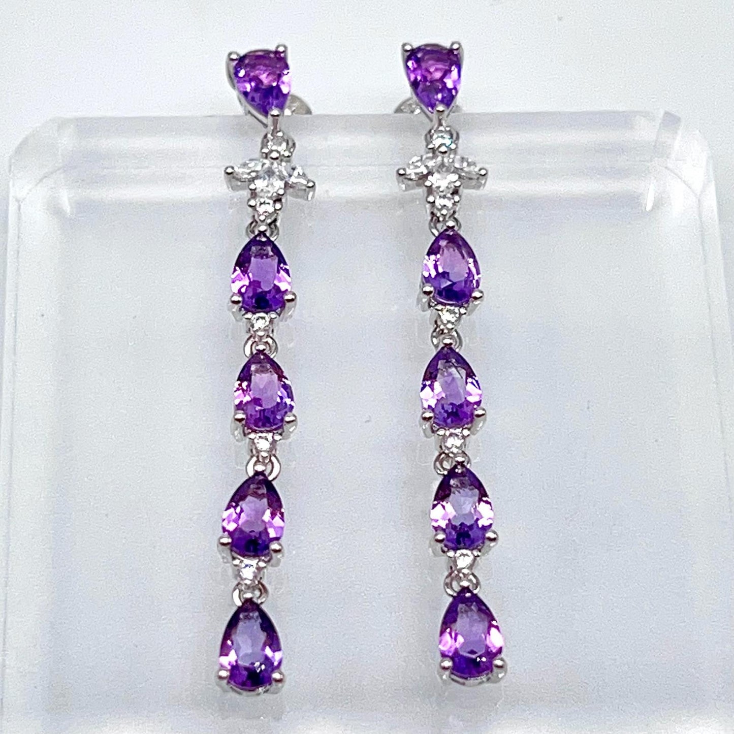 Contemporary Cocktail. Earring in Silver 925 with Amethyst, Topaz, Citrine, 5 Stone Chain