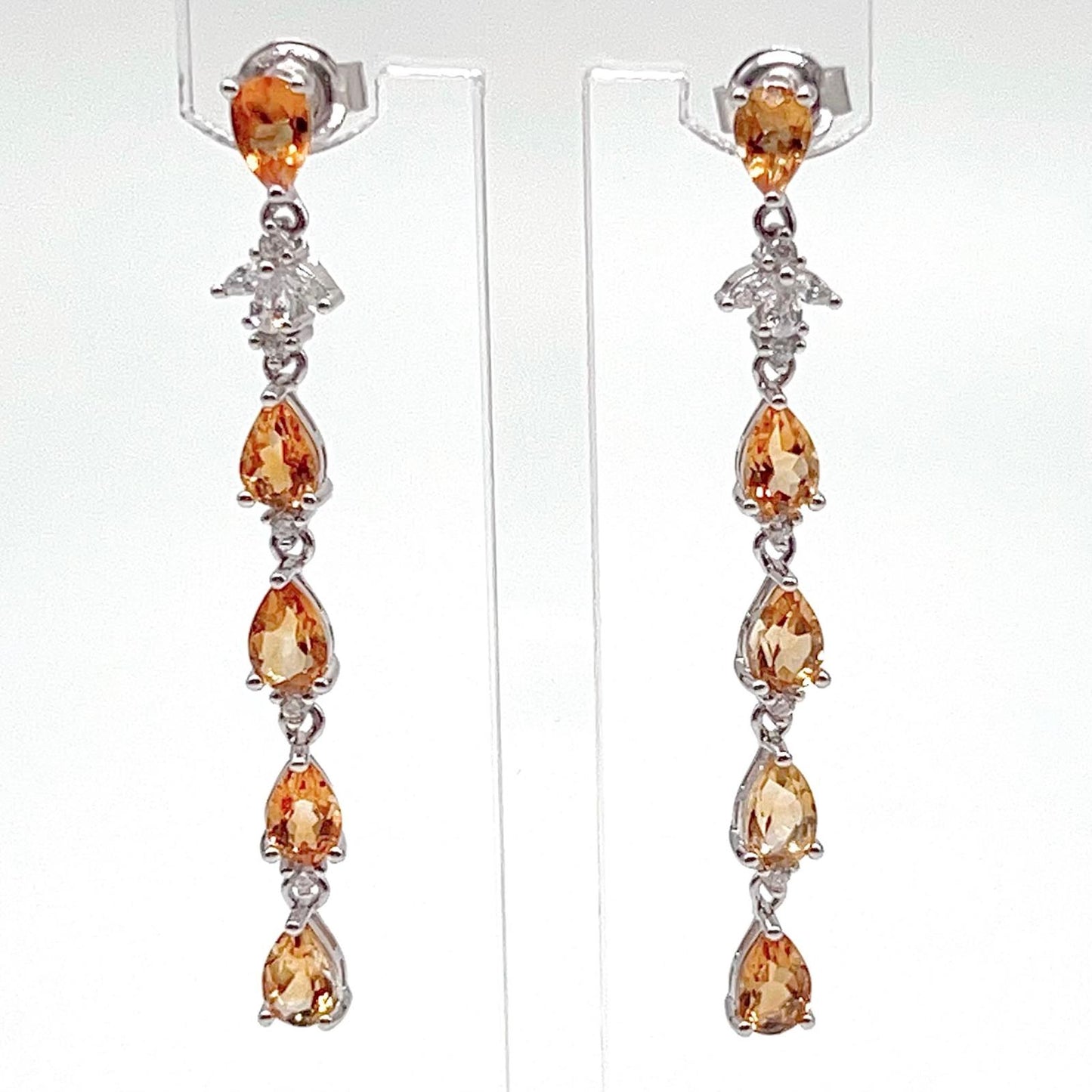 Contemporary Cocktail. Earring in Silver 925 with Amethyst, Topaz, Citrine, 5 Stone Chain